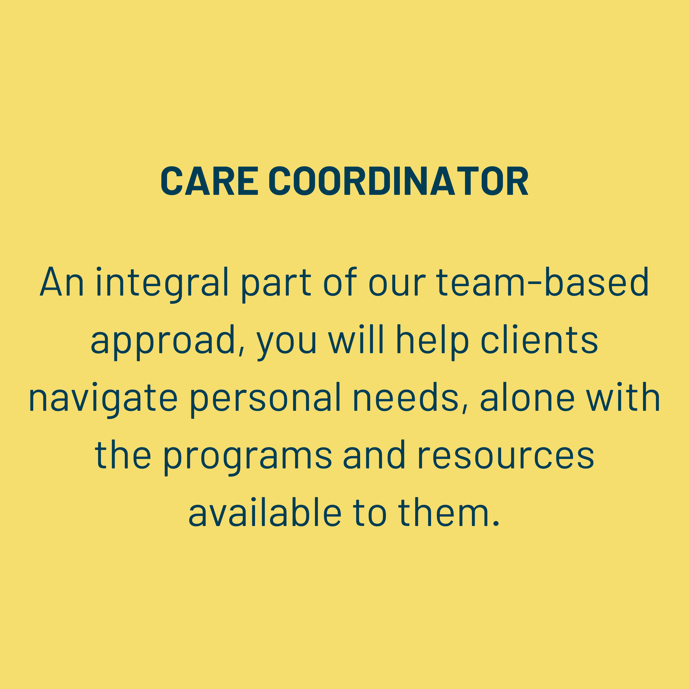 Graphic announcing care coordinator and case management job openings available, with clear headline text and professional design elements inviting qualified candidates to apply.