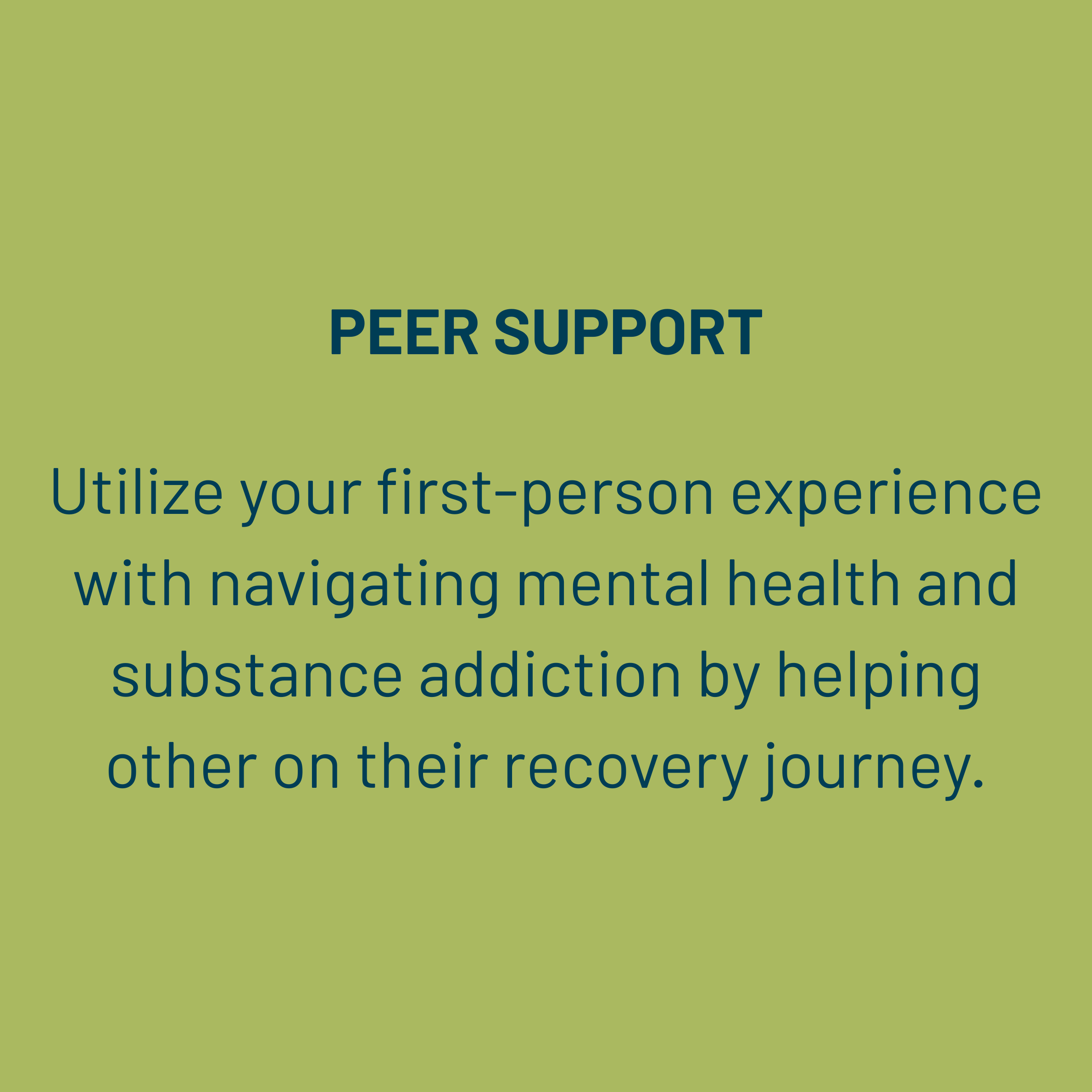 Graphic announcing peer support job openings available, featuring clear headline text and welcoming design elements encouraging individuals with lived experience to apply.