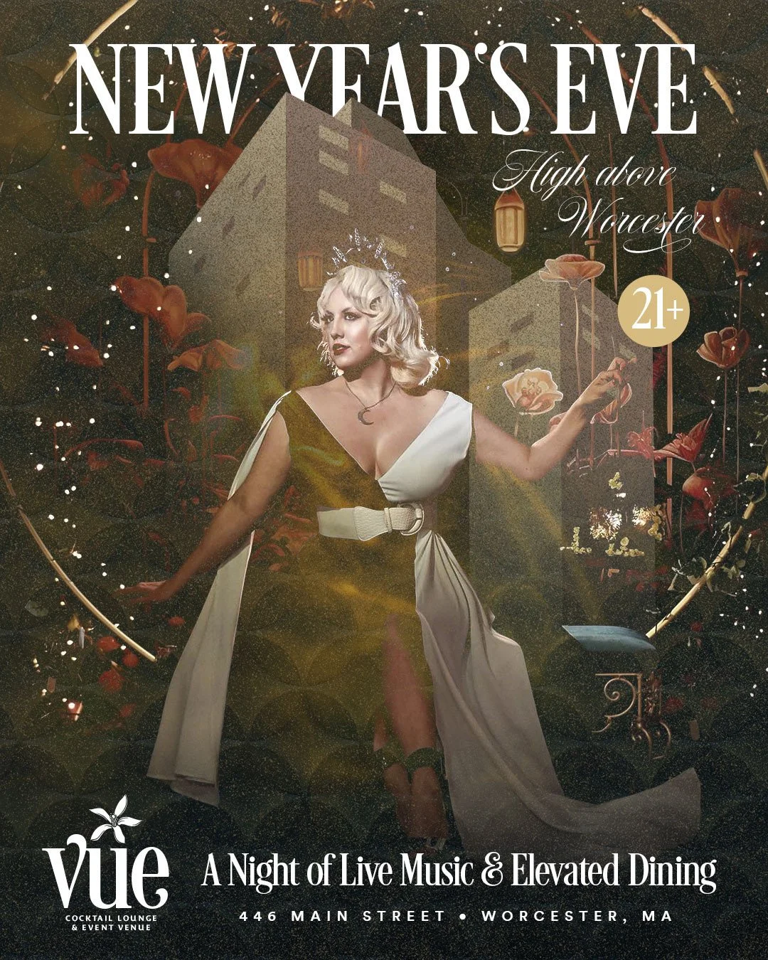 Join us for First Night high above the city at VUE Cocktail Lounge and Event Venue, located on the top two floors of Worcester's iconic glass tower, home to Vivienne Coastal Mediterranean. We've curated two very special parties for the evening.⁠
⁠
🍾