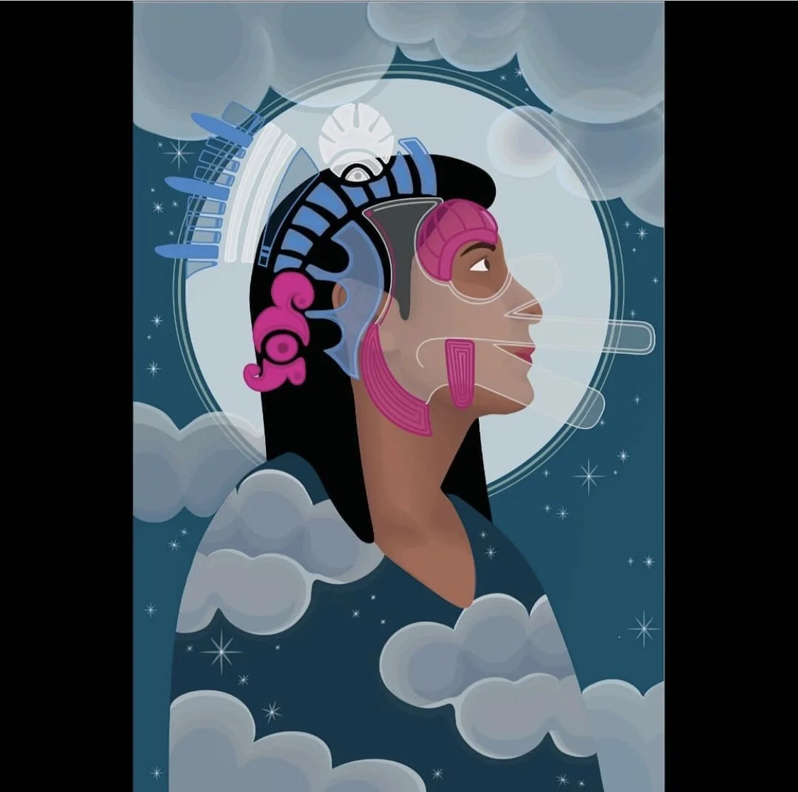 Tierra, Identidad y transformación is an art series of a visual representation of the multiple and intersectional identities of queer & trans immigrants.  This piece is of a trans immigrant ancestor who is guiding us in our most recent fights fo…