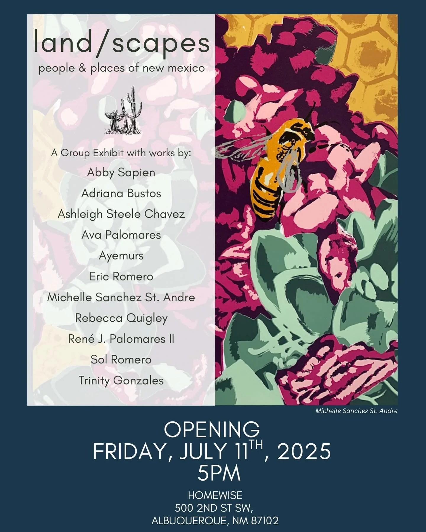 Join us for @abqartwalk on July 11th featuring the opening reception of land/scapes, a group exhibition celebrating the people and places that make up New Mexico. The landscape of our state is defined by tradition, folklore, color, and abstraction. T
