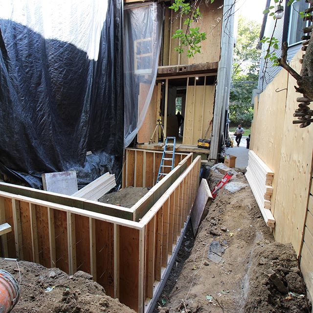 Our guys have been crushing it on our Leslieville reno. Got all the forms built, erected and locked in this past week... on Tuesday we&rsquo;ll be setting the pour heights on the inside of the formwork, stringing the walls 100% and finalizing our bra