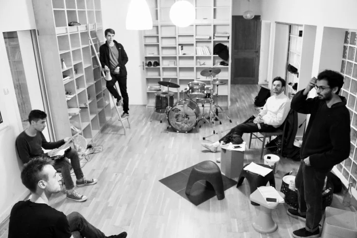  L-R: Thibault Matard, Sean Hardy, Thomas Peterson, Kasper Klop and Nico Pimparé in rehearsals 