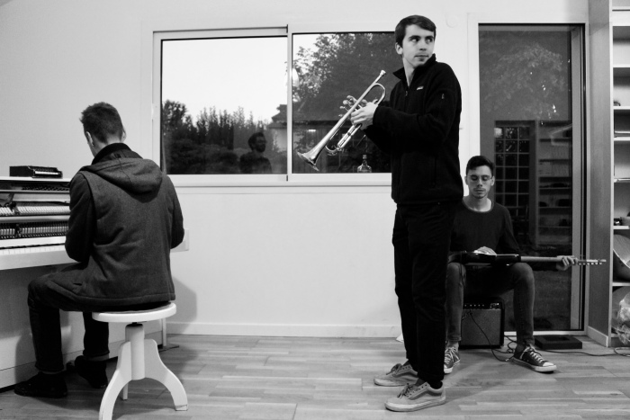  Music rehearsal led by composer Thibault Matard (left) 