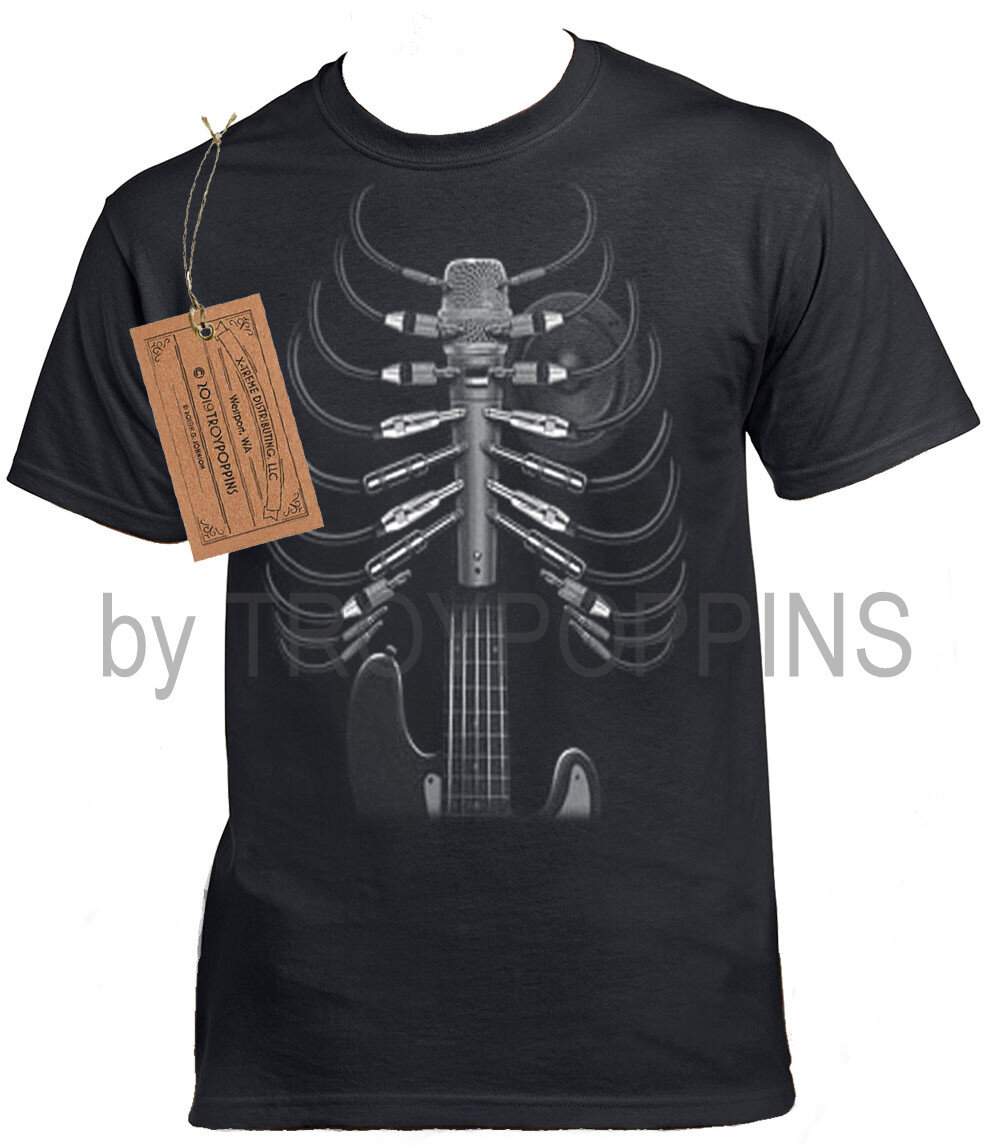 1-MENS AMPED UP ROCK N ROLL GUITAR MICROPHONE AMP WIRES SKELETON GRAPHIC T-SHIRT (Copy)