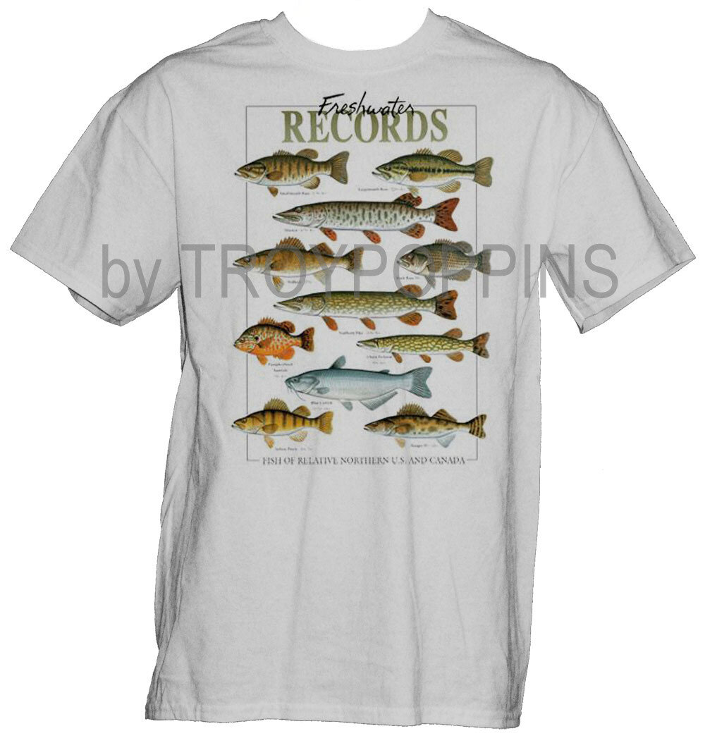 1-MENS WEAR-FRESHWATER RECORDS SPORT GAME FISHING GEAR GRAPHIC PRINTED T-SHIRT (Copy)