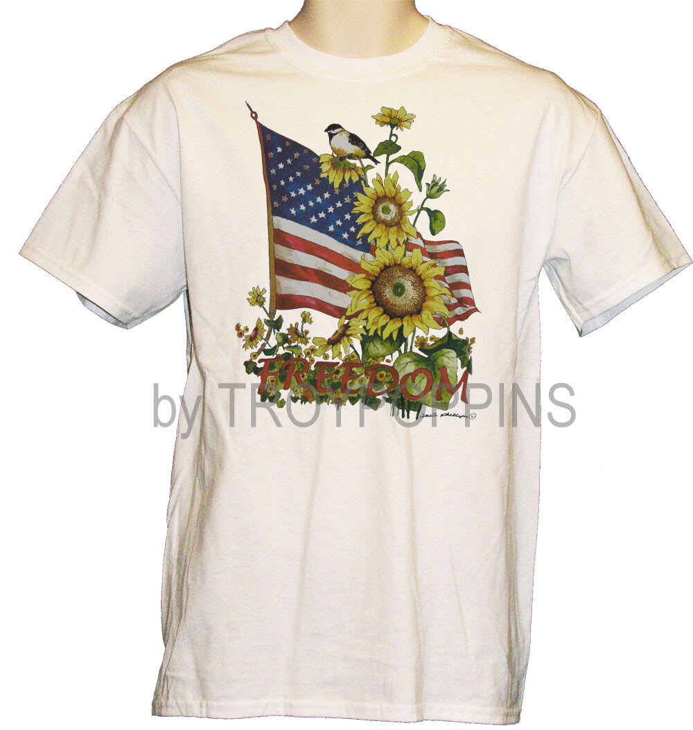 1-FREEDOM AMERICAN FLAG USA BIRD SUNFLOWER COUNTRY MENS GRAPHIC PRINTED T-SHIRT (Copy)