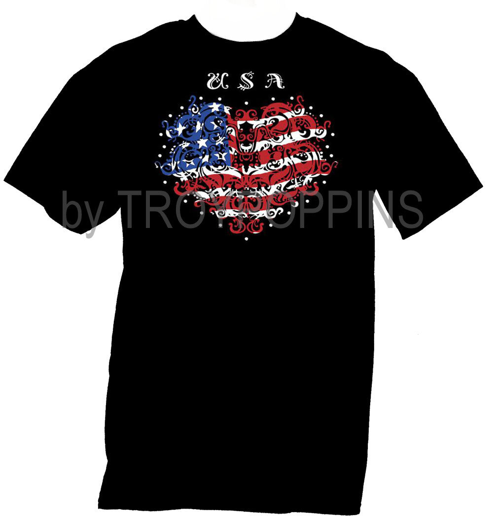 1-USA RAZZLE LOVE AMERICAN FLAG HEART TATTOO ROMANCE GRAPHIC PRINTED T-SHIRT TEE (Copy)
