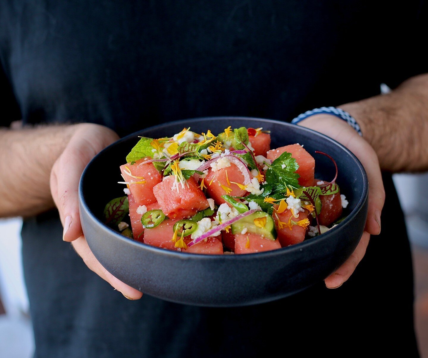 🍉 🍉 The Hidden Patio's refreshing signature watermelon &amp; feta salad with green chilli, herb salad, pickled cucumber &amp; lemon vinaigrette. Coming soon..... 🍉 🍉