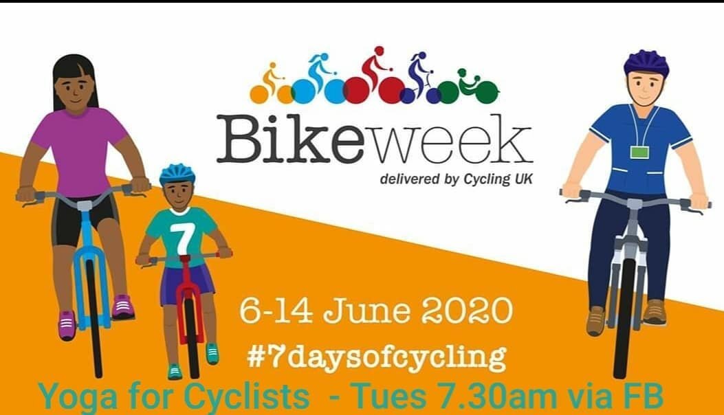 Delighted to be part of #bikeweek this year! Join me tomorrow morning (Tues 9th June) at 7.30am UK time for 'Yoga for Cyclists!' (Brought to you virtually from our lockdown location in Northern Spain!). It will be a nice morning session to find space