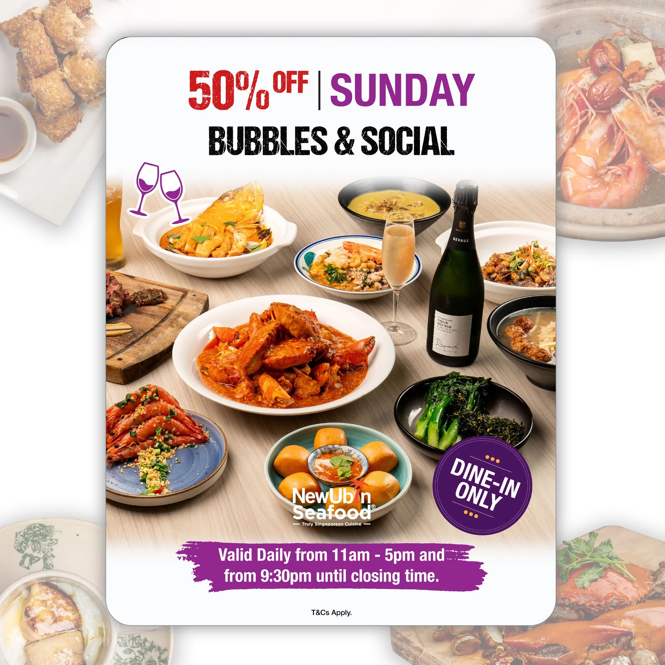 🥂 BUBBLES & SOCIAL (Sundays)

“Sip slow. Feast long.”

Champagne, wines, beers and Food all free flowing, glasses & plates never ending —
this is not brunch. This is a Sunday ritual.

Eat. Drink. Repeat (for half the price).

- Not available for Del