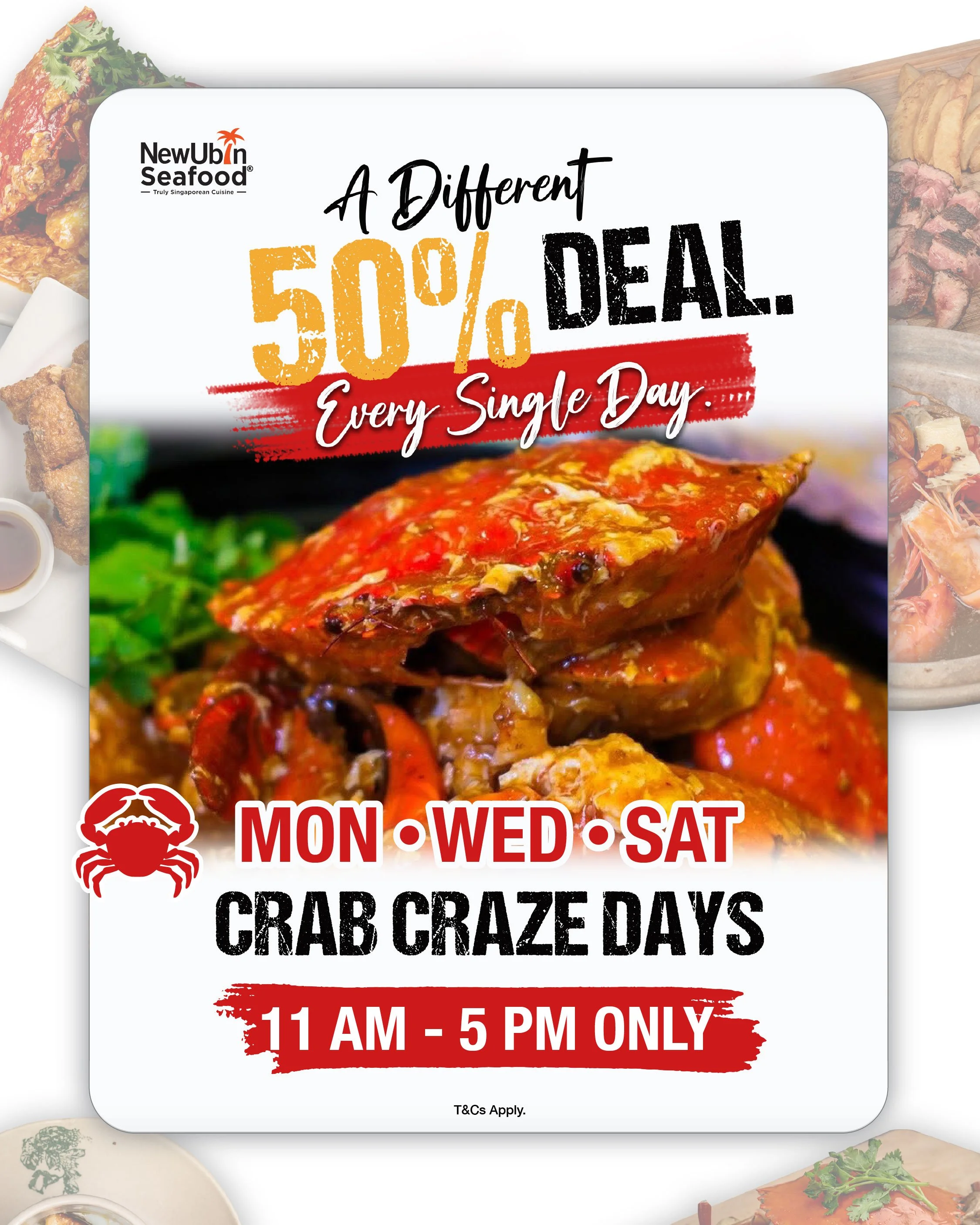 Singapore chili crab 50 percent off New Ubin Seafood crab craze days lunch deal Monday Wednesday Saturday