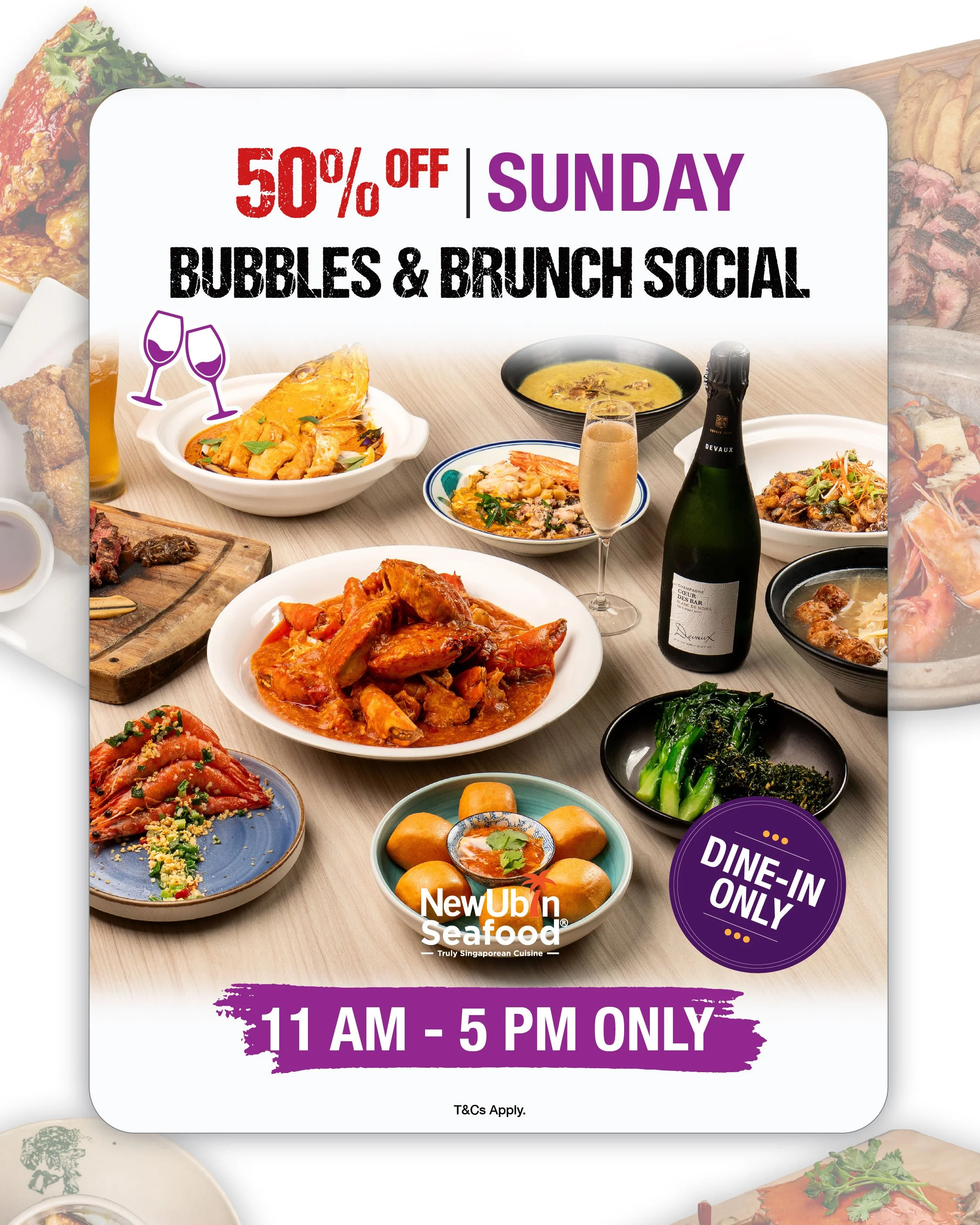 Singapore seafood brunch champagne 50 percent off Sunday New Ubin Seafood bubbles and brunch dine in deal