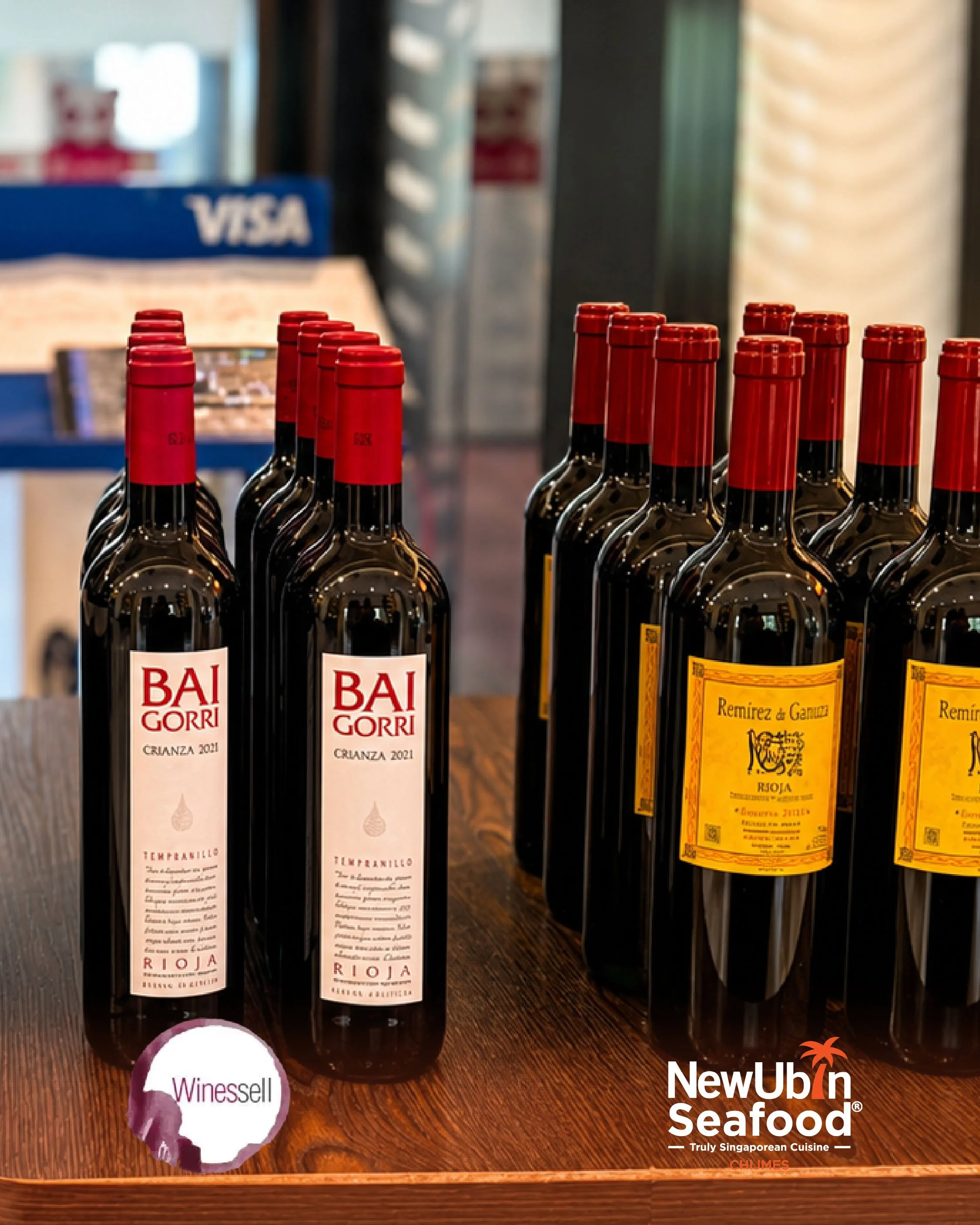 A row of Spanish wine bottles served during the Truly Singaporean Makan and Minum wine pairing event.