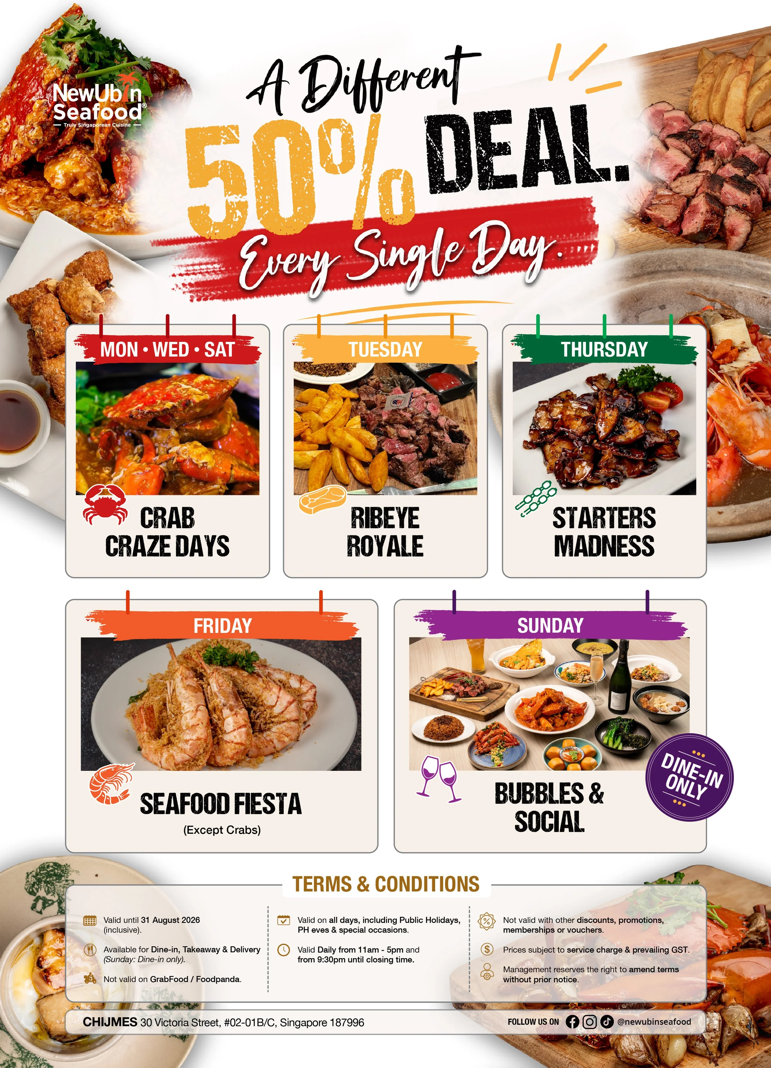 New Ubin Seafood's A Different 50% Deal Every Single Day promo.
