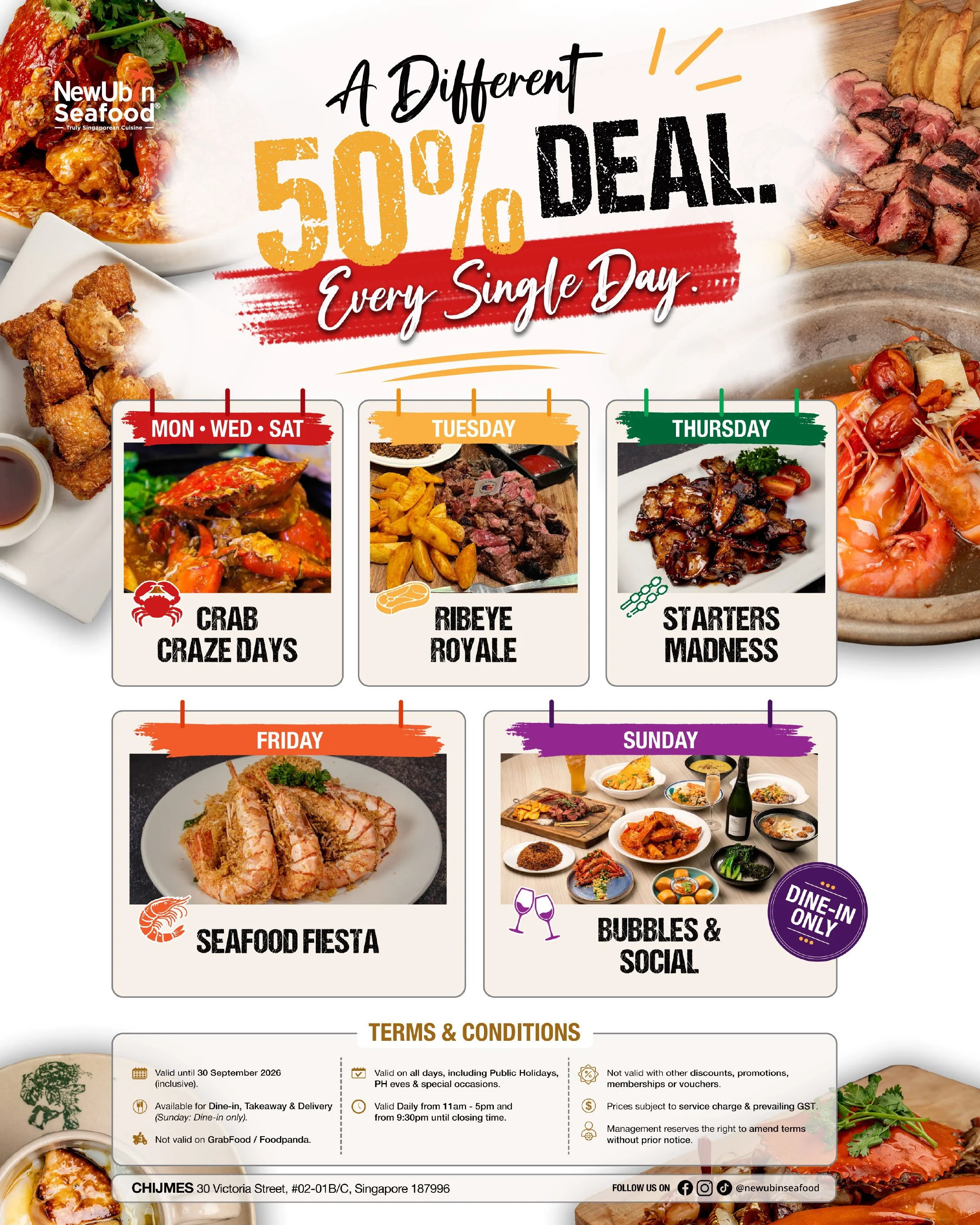New Ubin Seafood's A Different 50% Deal Every Single Day promo.