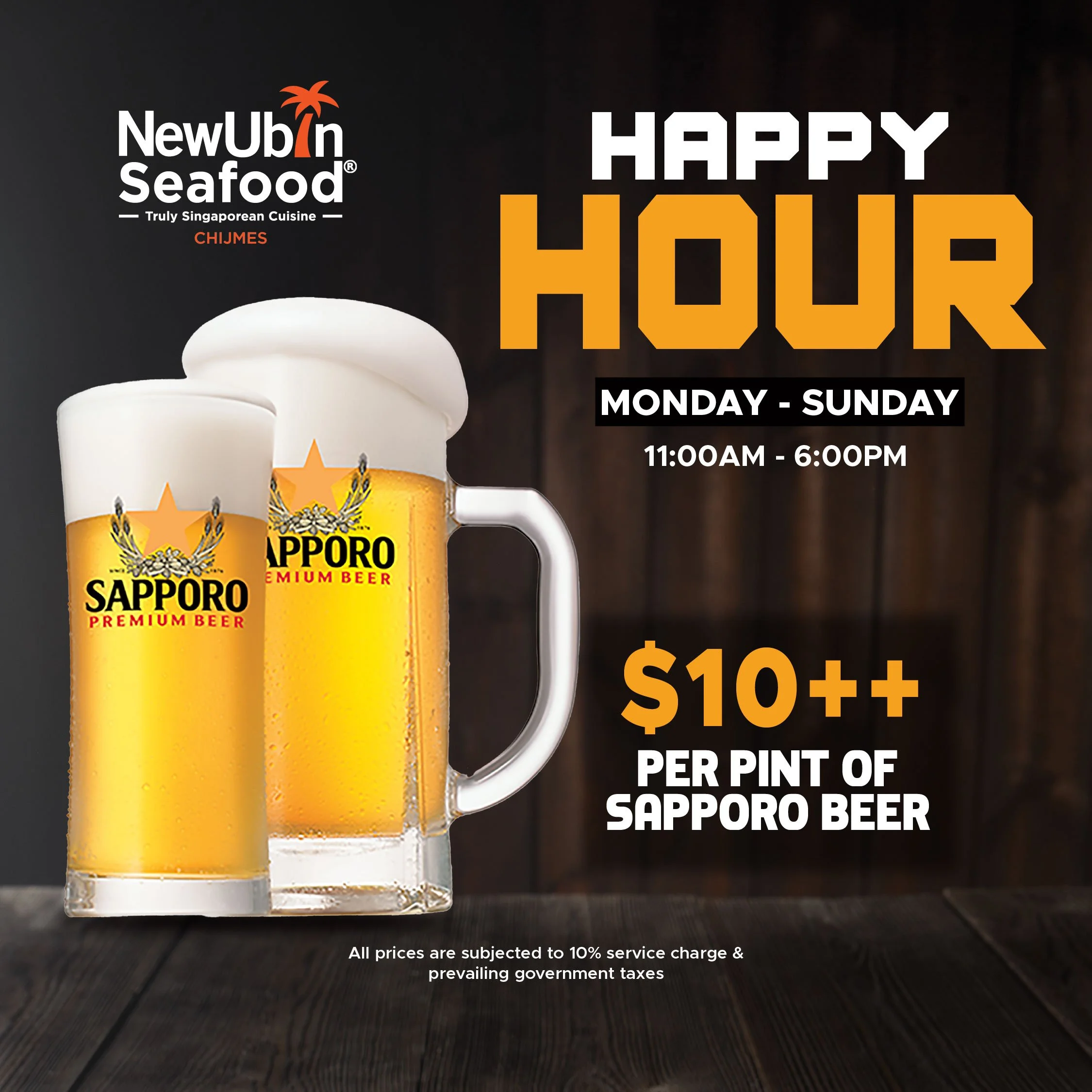 Happy Hour Promo for New Ubin Seafood CHIJMES - Sapporo Beer