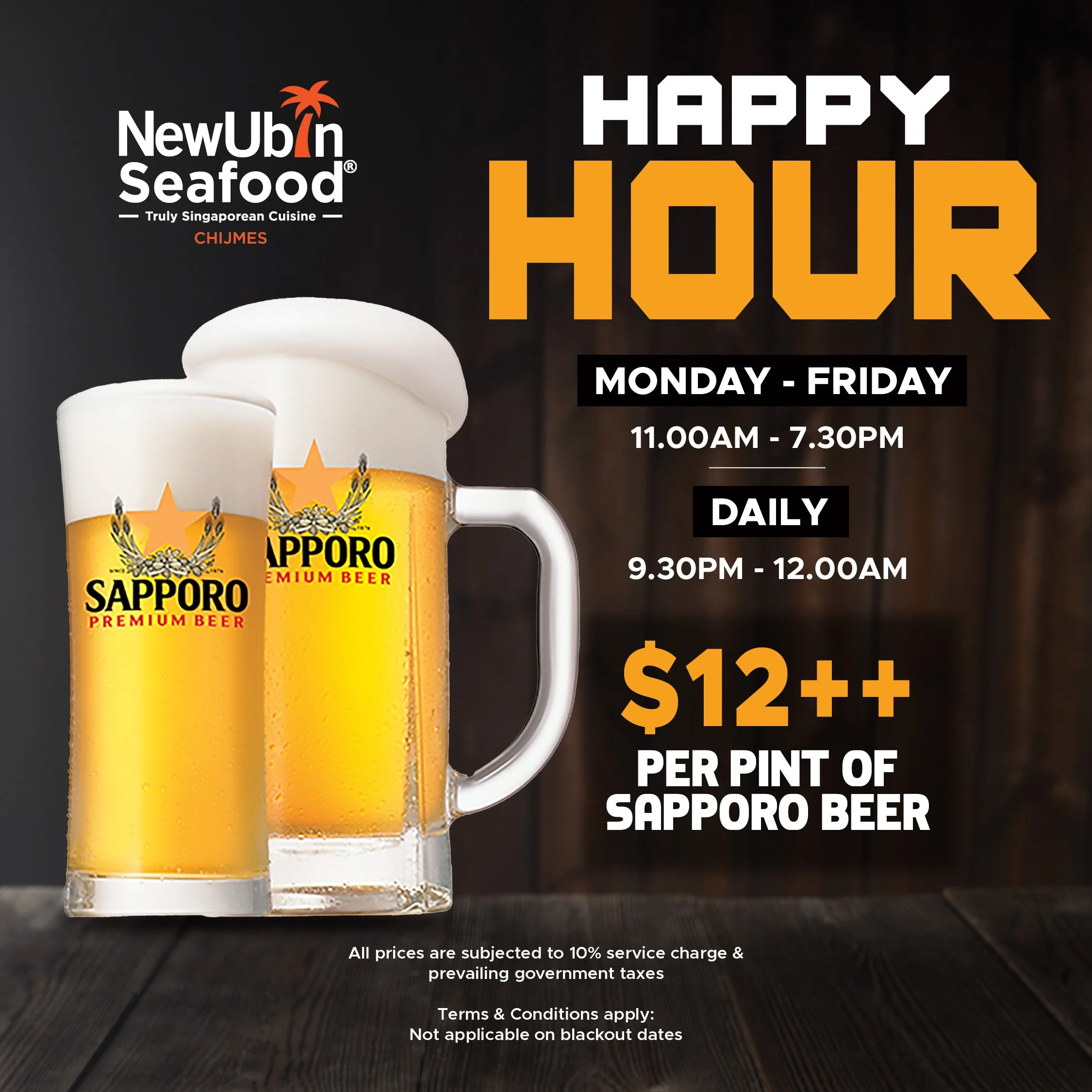 Happy Hour Promo for New Ubin Seafood CHIJMES - Sapporo Beer