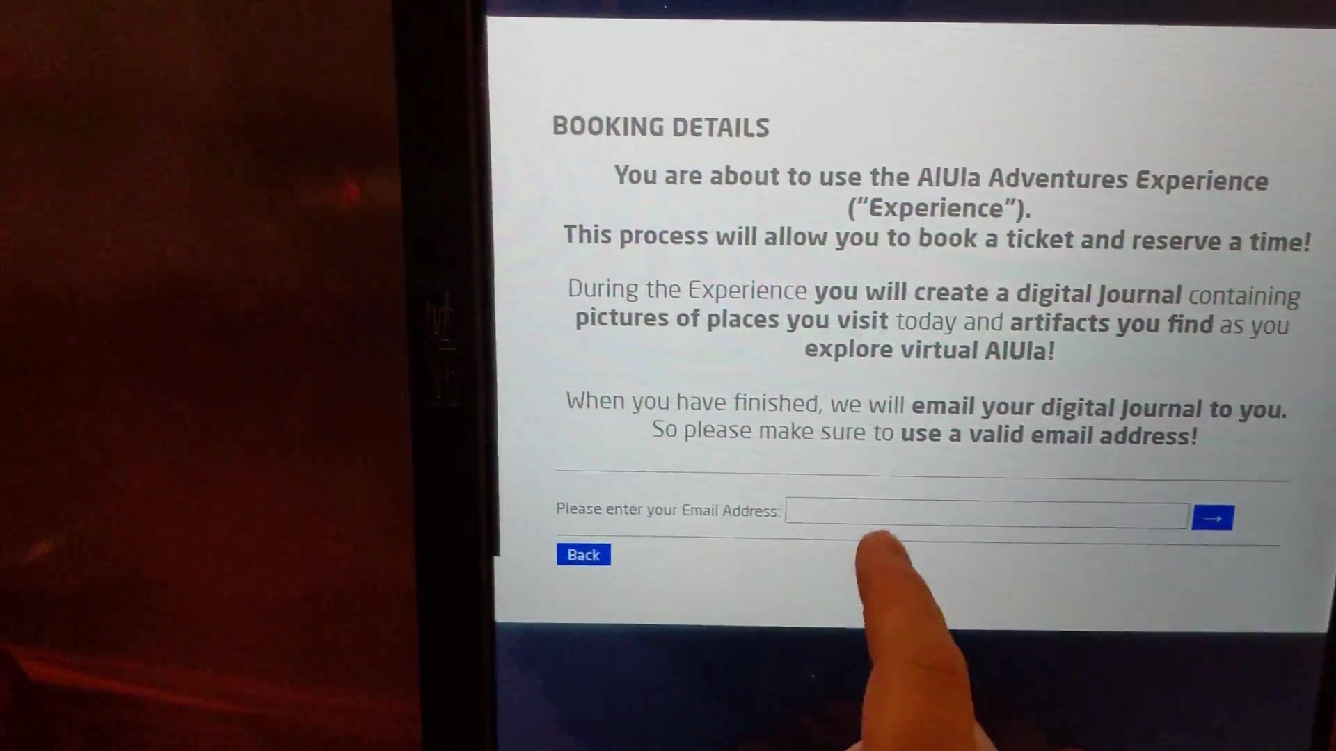 Touchscreen booking