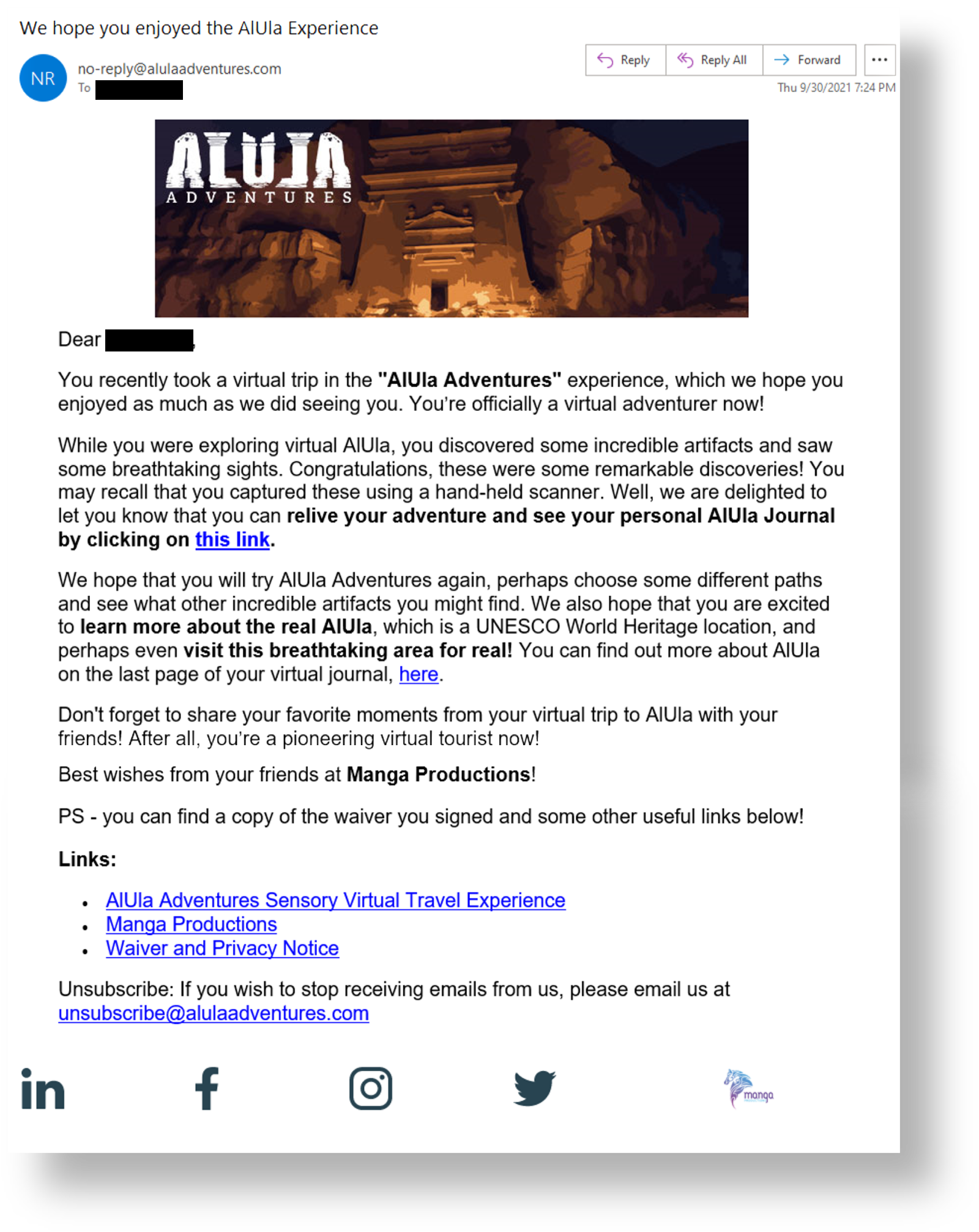 Post-experience email to all users