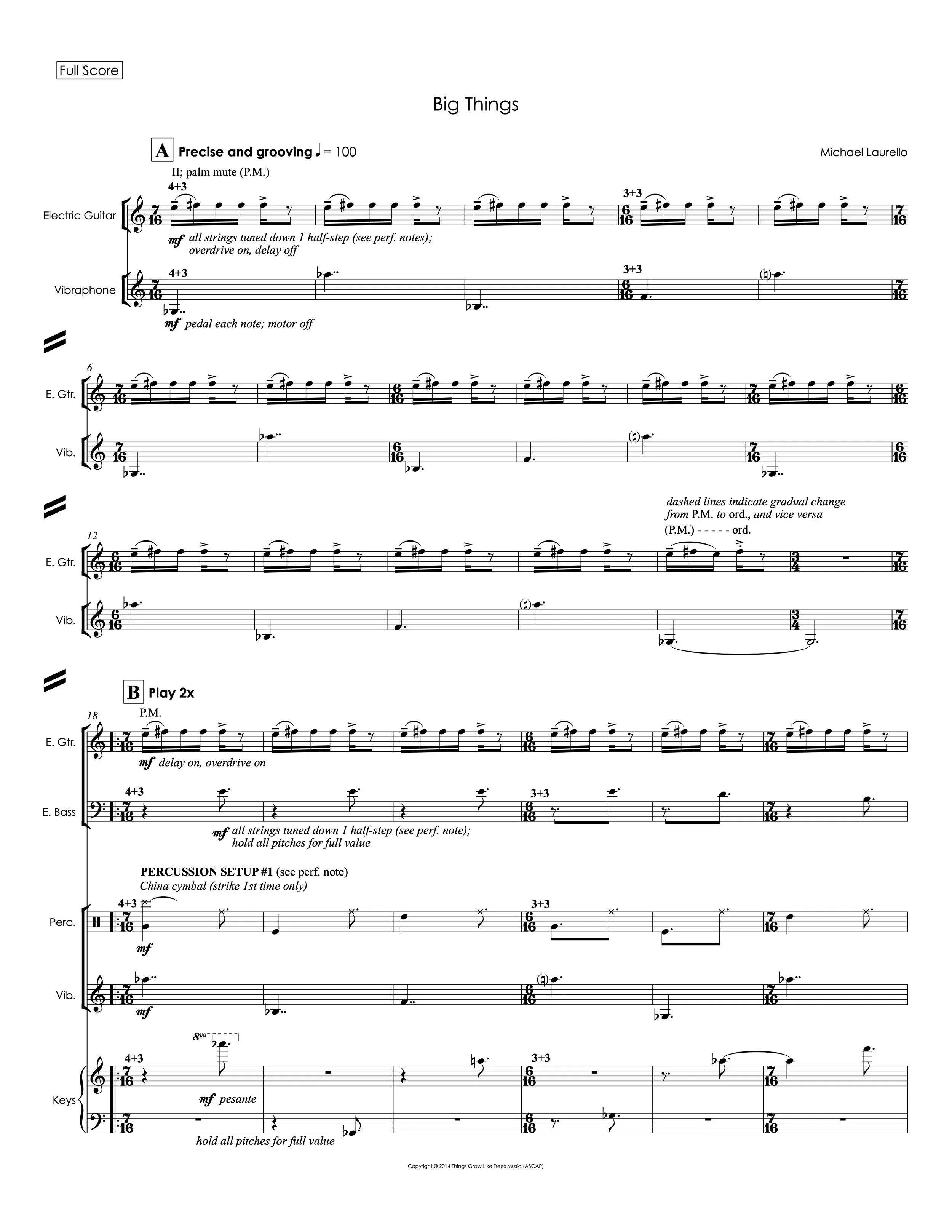 Big Things (ver. 1), for electric guitar, electric bass, piano, vibraphone, and percussion