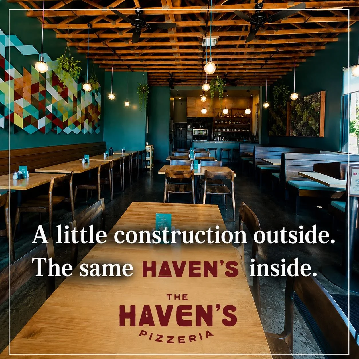🚧 Don&rsquo;t let the construction fool you &mdash; The Haven is OPEN! 🍕🍻

We&rsquo;re serving up all your favorite pizzas, craft beers, cocktails, and happy hour specials while the work continues outside.

Thank you for supporting local businesse