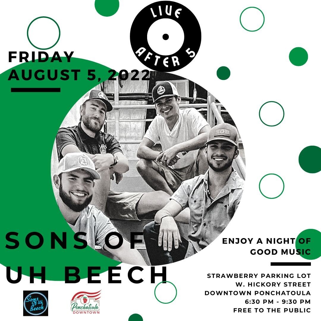 Its been ONE WEEK since our first Live After 5!!

And as promised...WE HAVE MORE! 🤩

We are SO excited to share that @sonsofuhbeech  will be our August Live After 5 band on Friday, August 5 from 6:30 PM - 9:30 PM!

Bring your lawn chairs, ice chest,