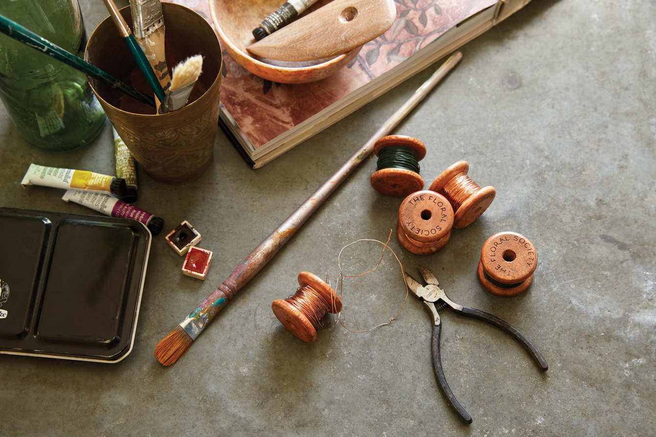 sierra steifman nyc art director photographer lifestyle editorial ayesha patel the floral society wood copper wire spool design logo etching handmade paintbrushes crafts creative ideas