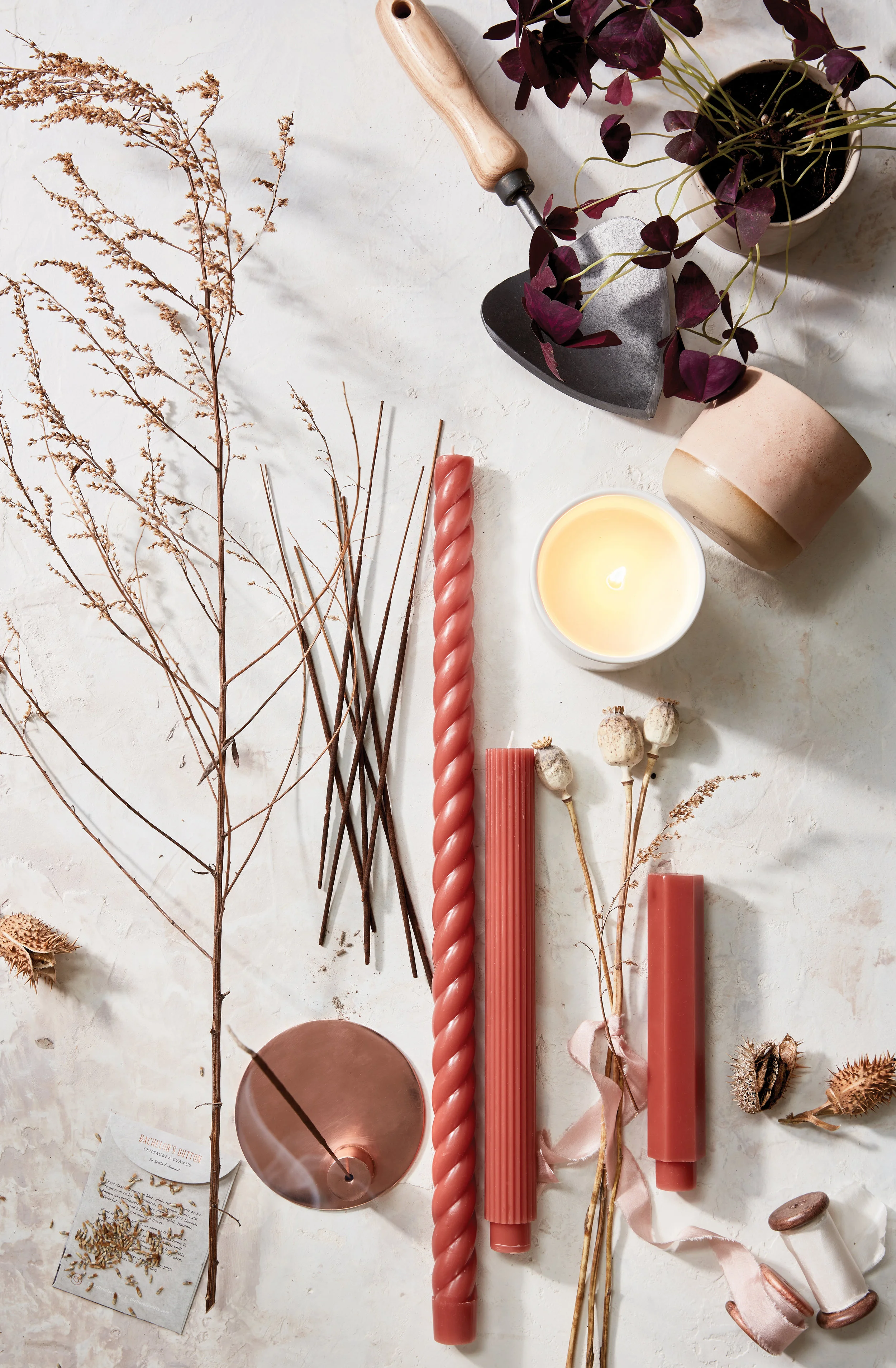 sierra steifman nyc art director photographer lifestyle editorial ayesha patel overhead the floral society products candles fancy taper seeds incense holder copper garden clay seasonal ribbon fall