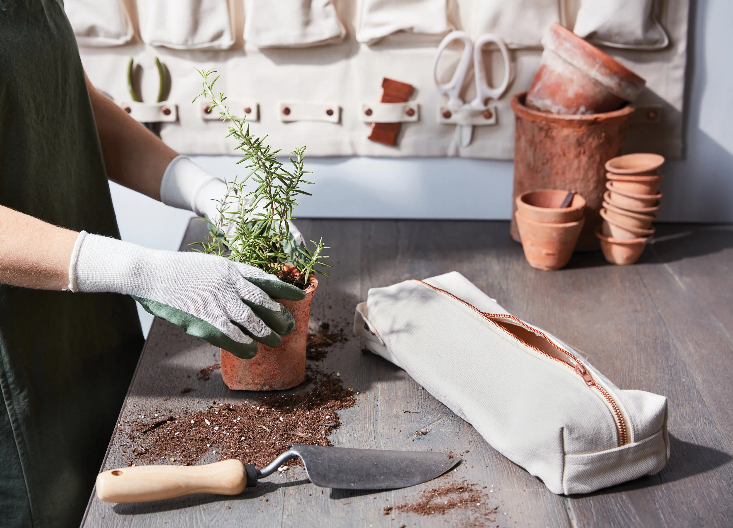 editorial spring sierra steifman nyc art director photographer the floral society canvas zipper pouch garden gloves tools mulch wall organizer product design gardening seasonal plan workshop