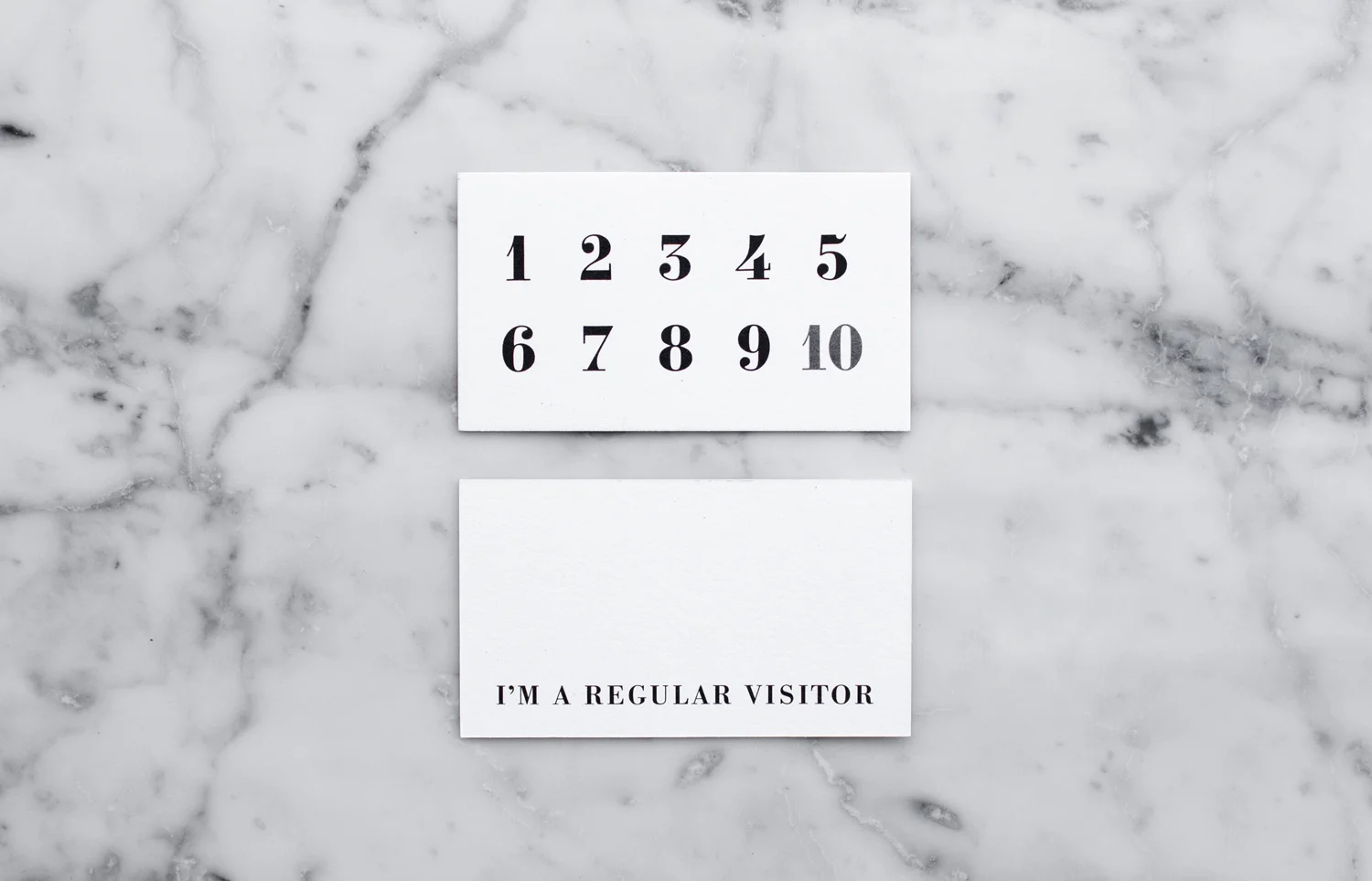 aesthetic movement graphic designer nyc regular visitors design branding logo boerum hill brooklyn retail stationery numbers black white typography RV loyalty cards marble