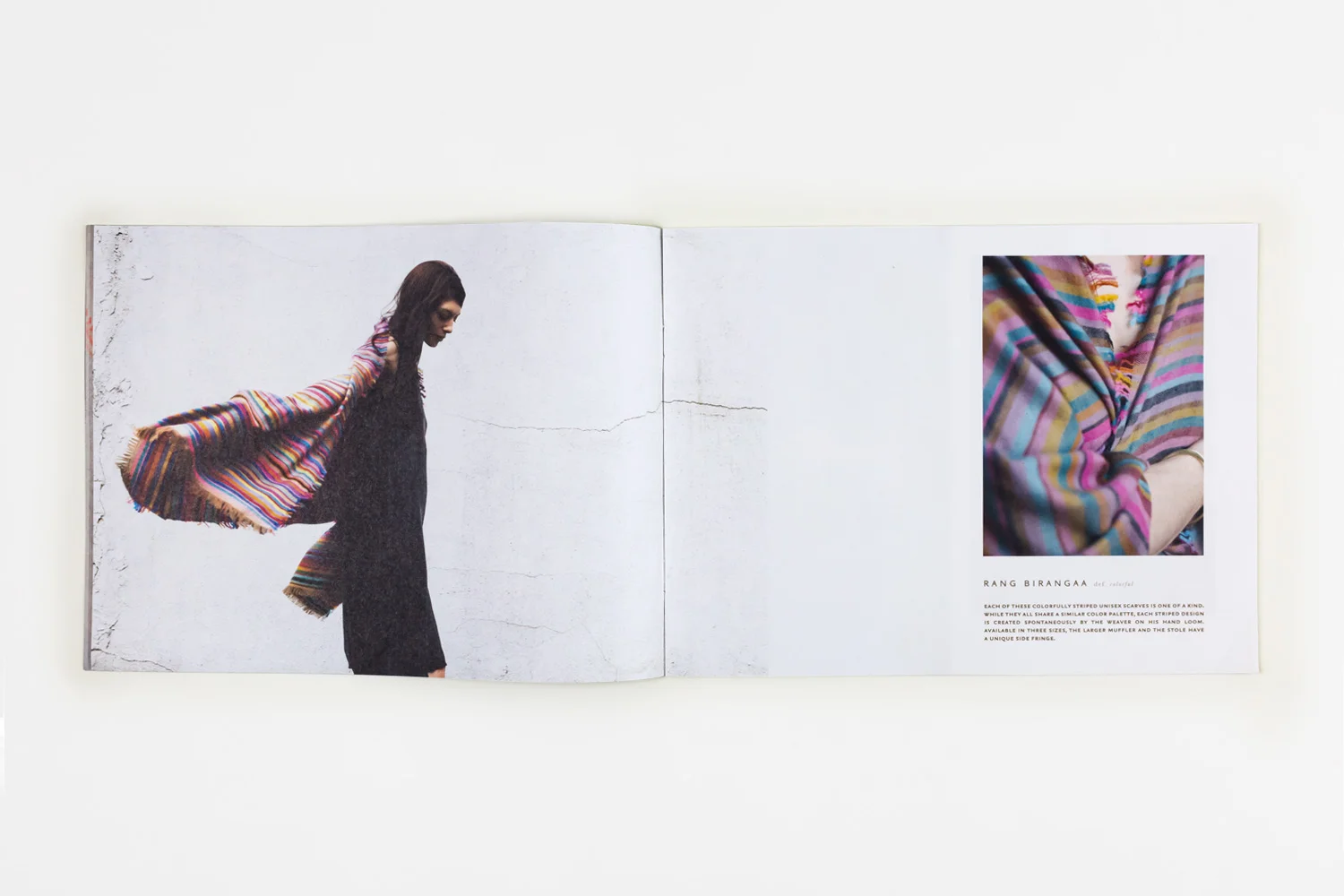 andraab catalog design photo shoot nyc art director accessories apparel  shawls scarves scarf magenta rainbow stripe