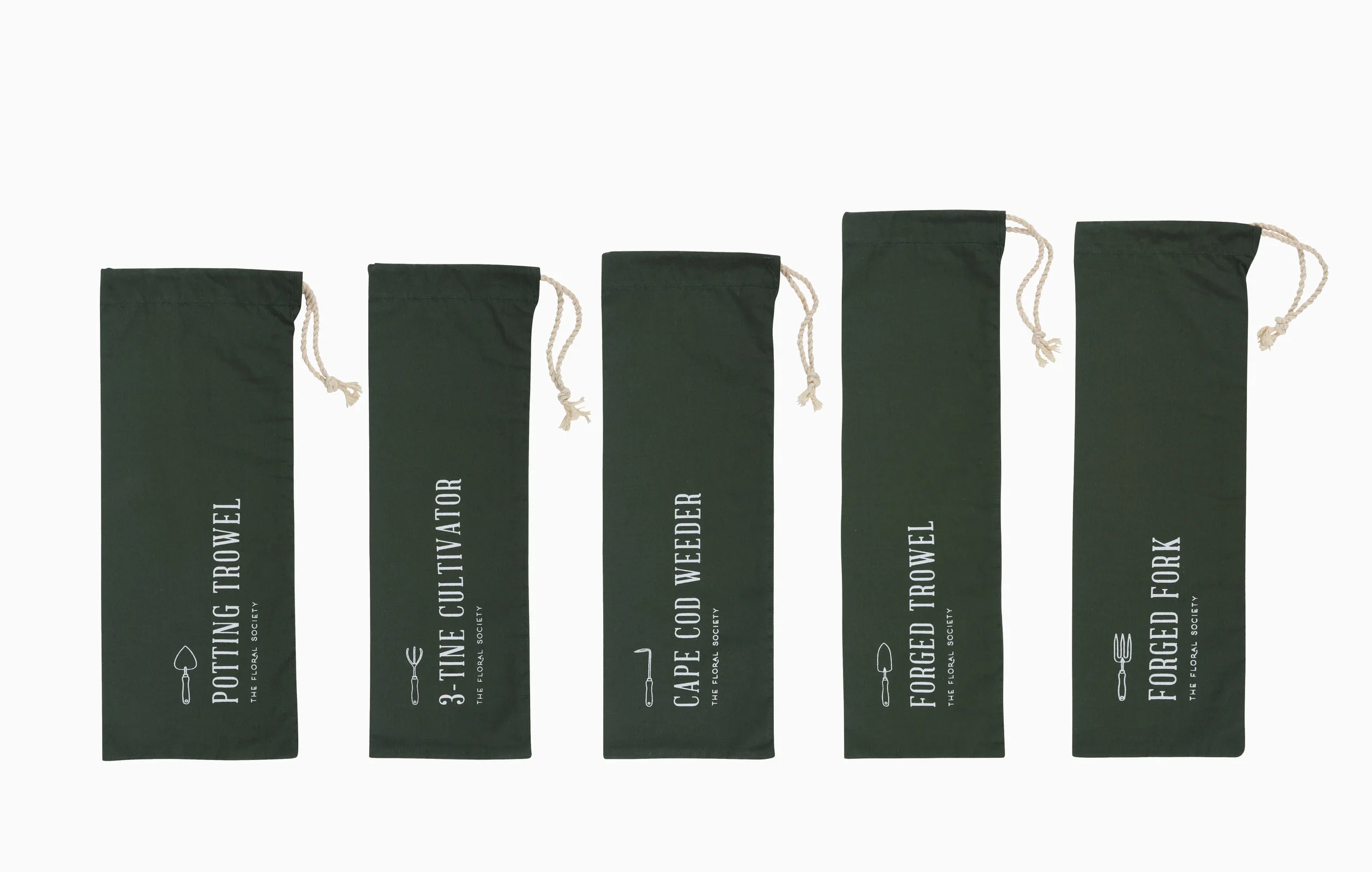 sierra steifman nyc the floral society garden tools green cotton bag packaging design white printed ink drawstring graphic designer