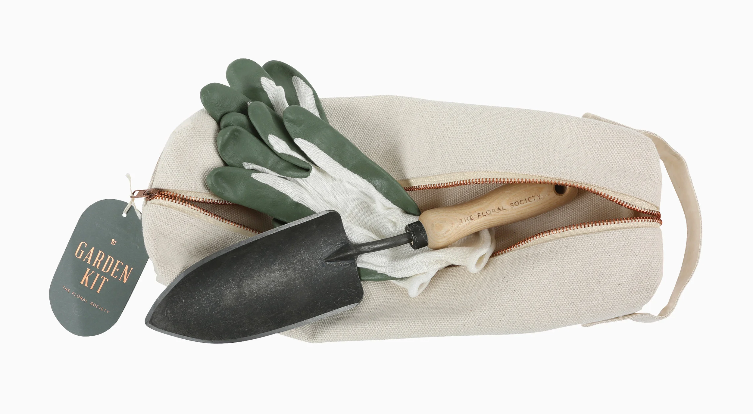 sierra steifman nyc graphic designer the floral society canvas utility pouch garden kit design packaging copper foil hang tag gloves tool gift idea home gardening workshop