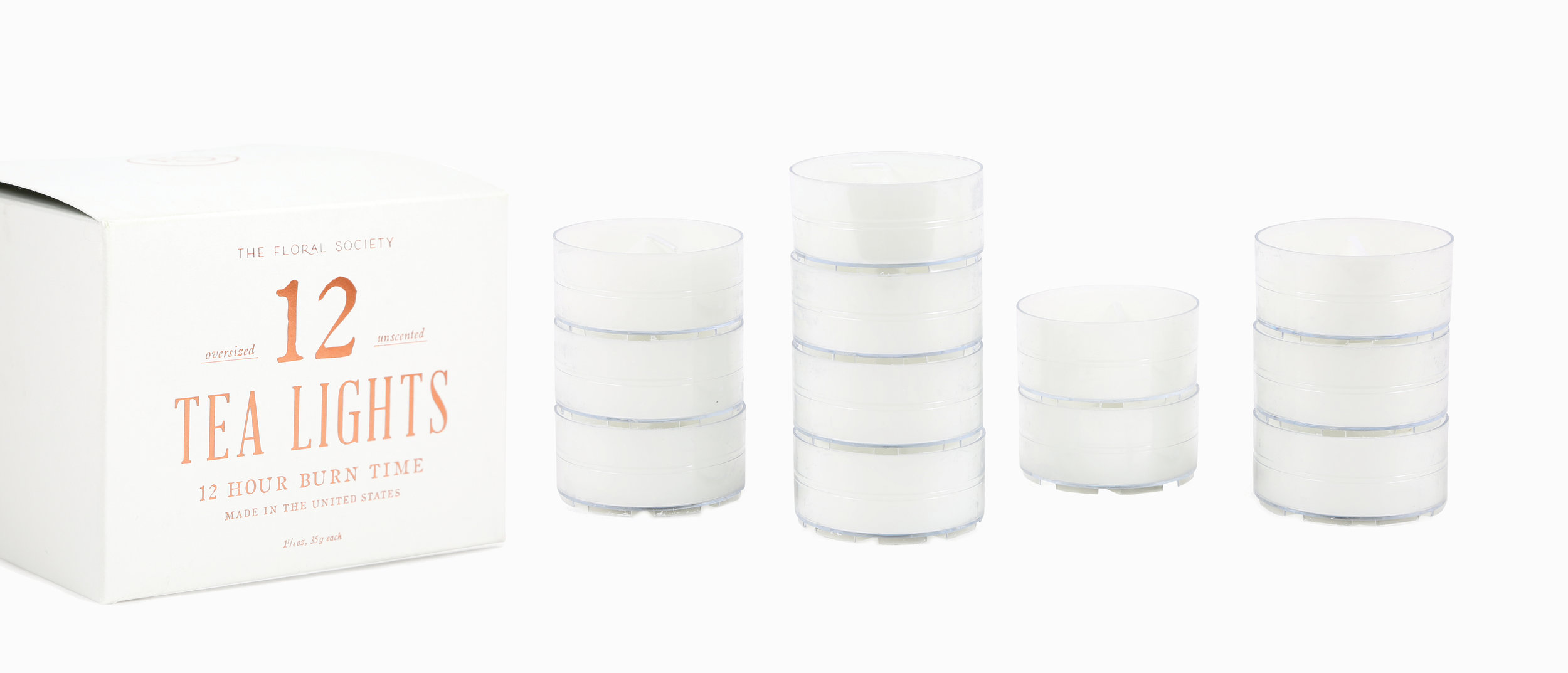 sierra steifman nyc art director photographer lifestyle editorial graphic designer the floral society 12 tea lights oversized candles design packaging box copper foil typography event decor lighting