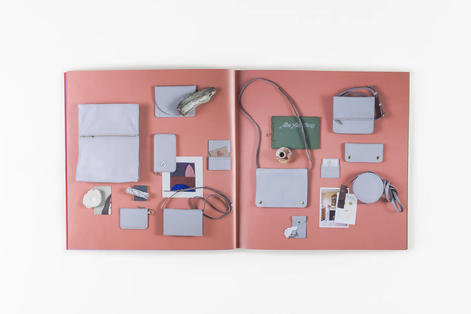 nyc graphic designer art director MH minor history leather goods product accessories design editorial catalog salmon pink gray bag backpack crossbody wallet new york views college bachelorette ideas