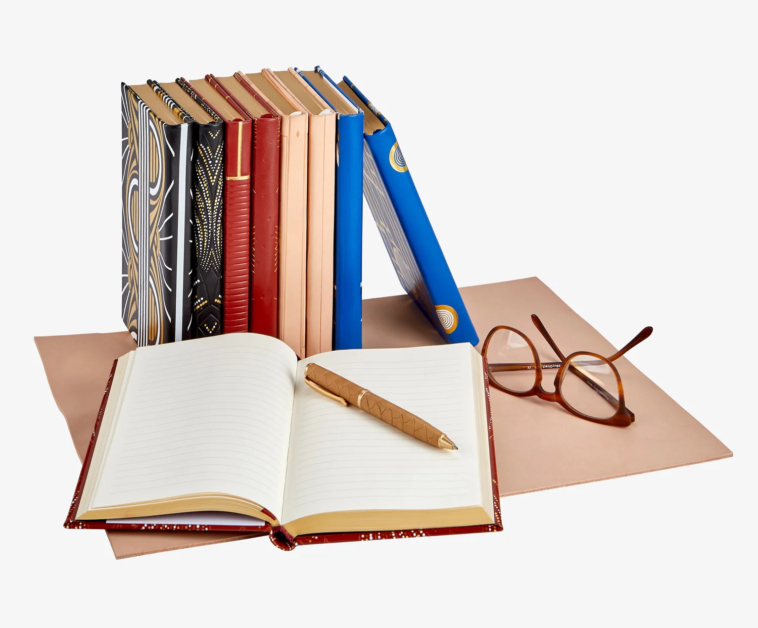 nyc designer graphic image x A/M Aesthetic Movement New York leather stationery journals art deco foil stamping glasses pen spine