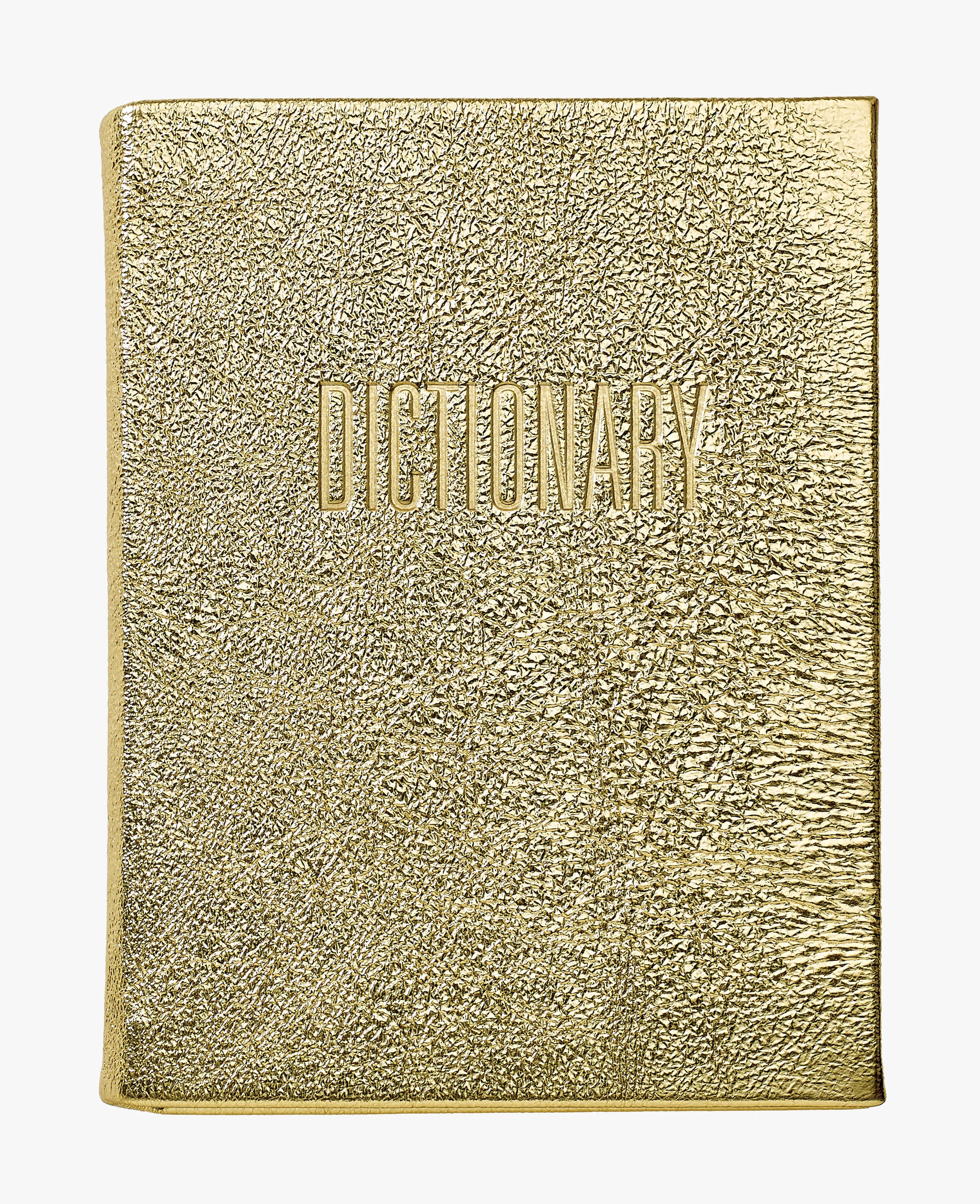 nyc designer graphic image x A/M Aesthetic Movement New York leather recovered books dictionary gold blind deboss