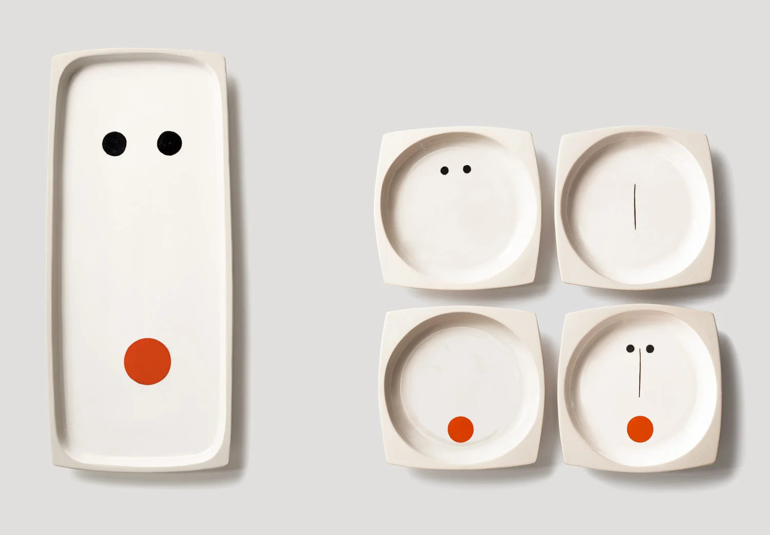 nyc art director dining living decor home accessories 1993 willie tsang ceramics painted product design home trays dinnerware serveware catchall face expression line art