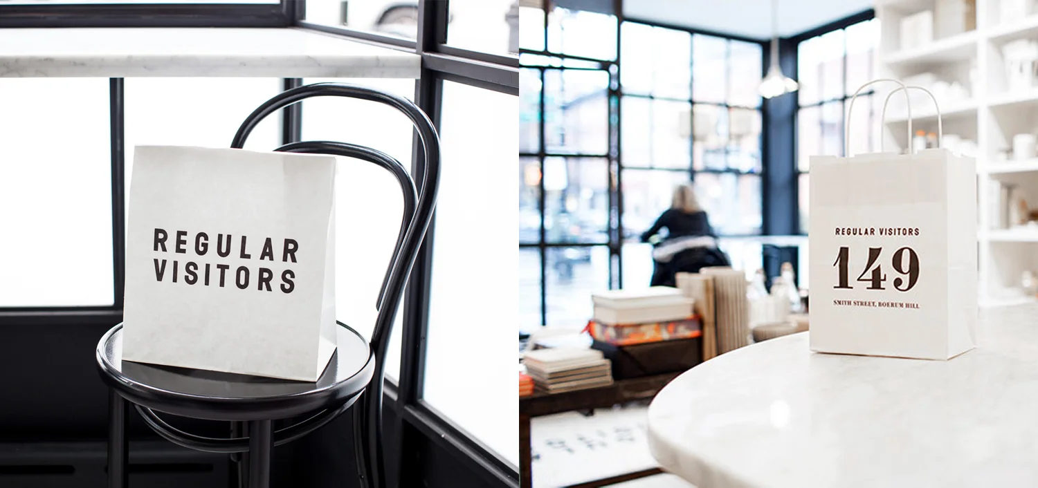 aesthetic movement graphic designer nyc regular visitors design branding logo boerum hill brooklyn retail typography RV paper shopping bags 149 smith street