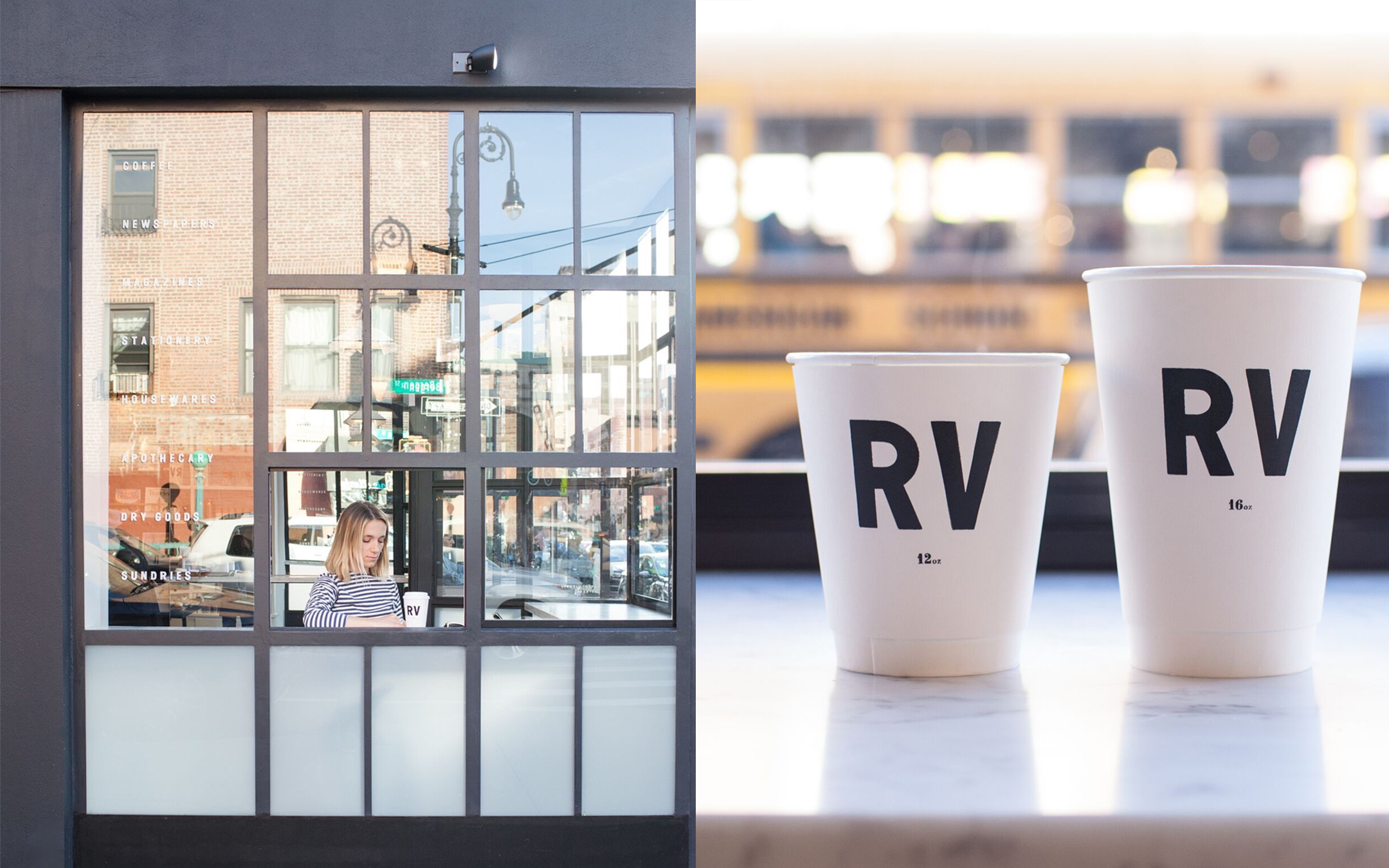 aesthetic movement graphic designer nyc regular visitors window boerum hill brooklyn paper coffee cup design black white RV logo school bus window vinyl lettering customer local