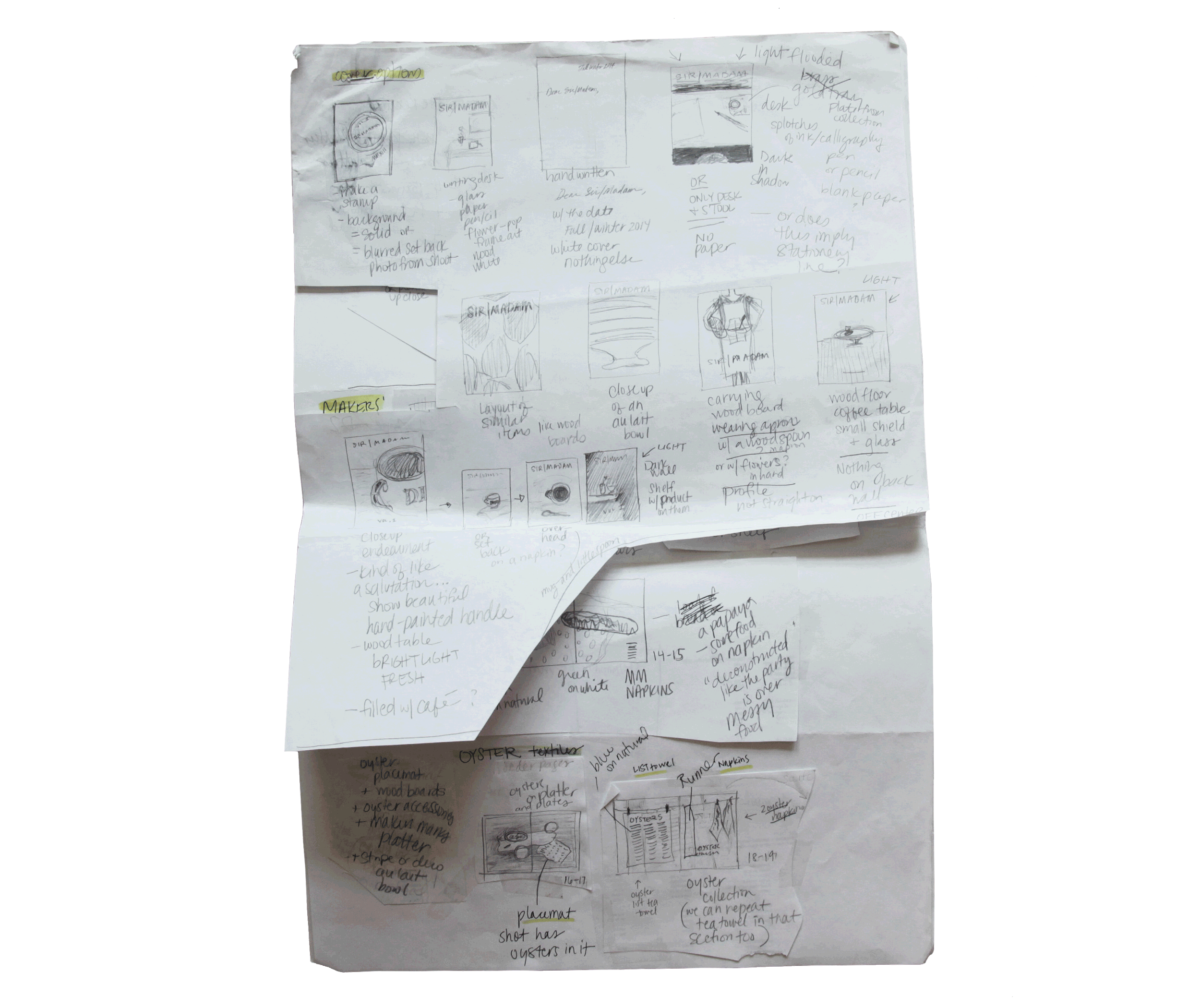 gift home wholesale graphic designer nyc sir/madam sirmadam catalog design process sketches maria pastore pencil planning