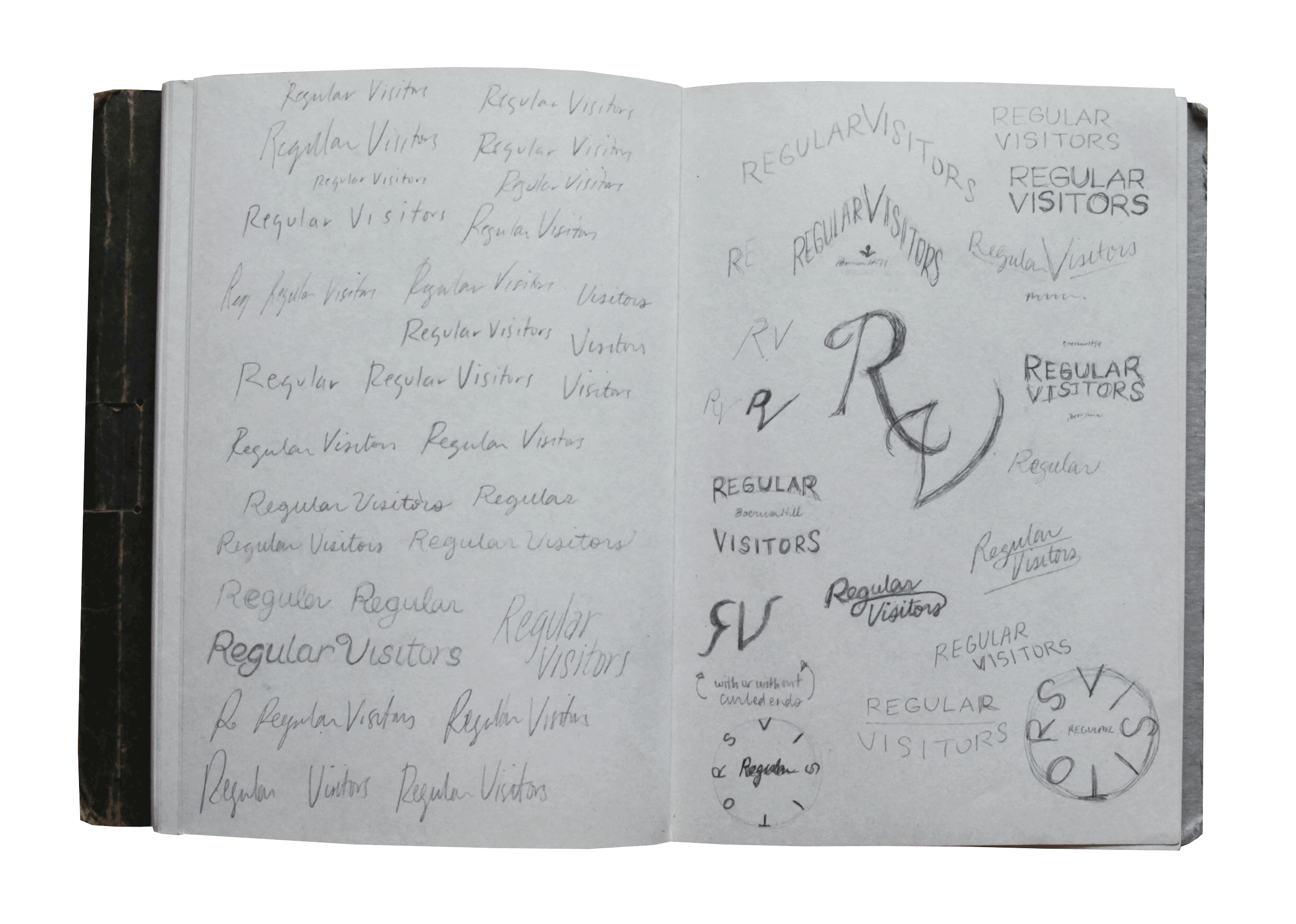 nyc graphic designer regular visitors design branding logo pencil sketches sketchbook boerum hill brooklyn retail stationery black white typography RV brainstorm