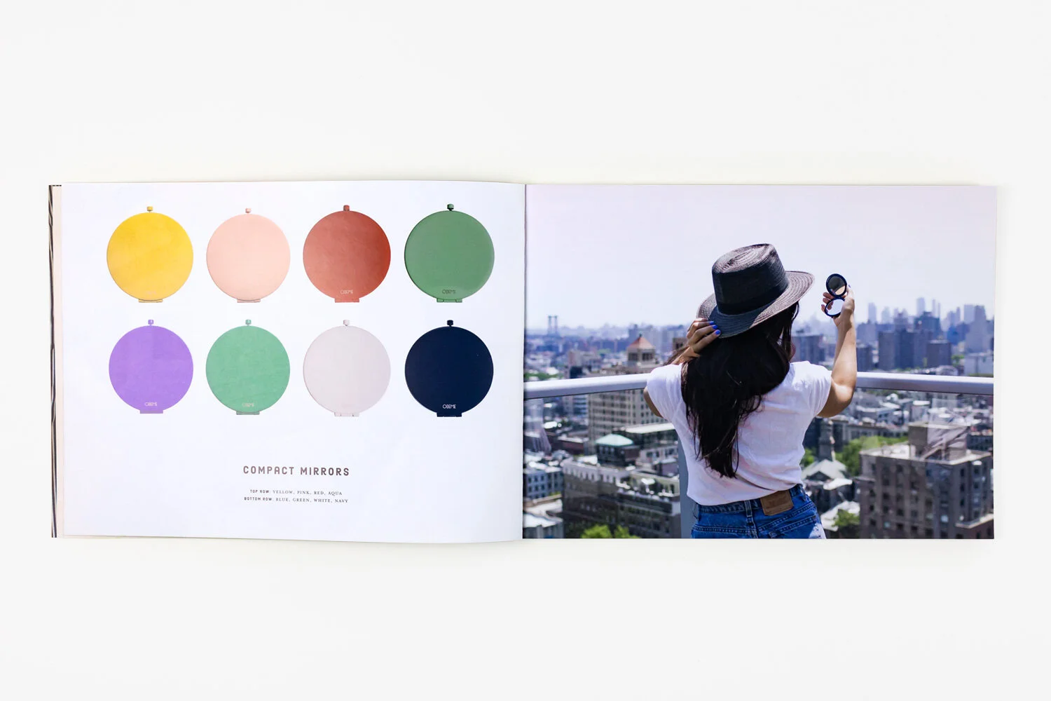 nyc graphic designer home gift odeme catalog design layout colorful compact mirrors traveling hat view