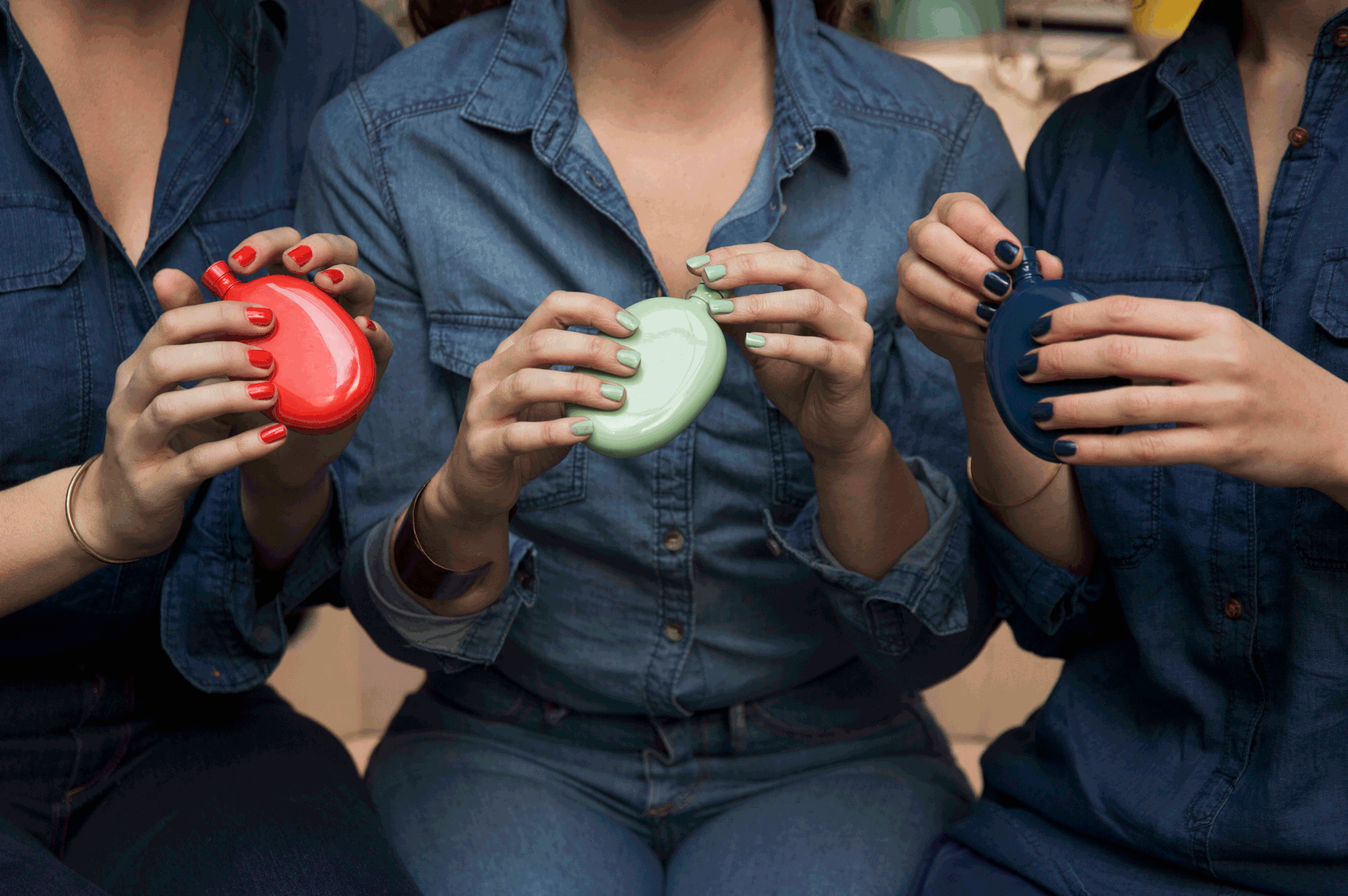 nyc graphic designer home gift odeme maria pastore enamel colorful oval flask red mint navy indigo denim three matching beauty nail polish bachelorette party birthday feminine 