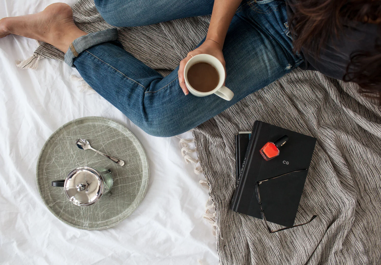 nyc graphic designer home gift cozy bed reading odeme usa tray round gray pattern coffee relaxing design denim tea coffee manicure