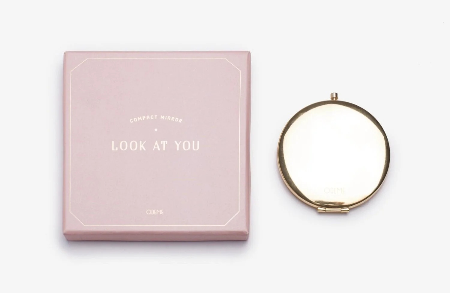 bride nyc graphic designer home gift odeme packaging pink box gold foil look at you compact mirror bevel design travel purse essentials