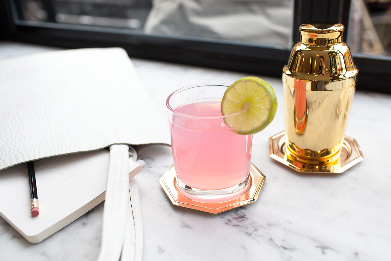 nyc graphic designer home gift odeme gold coaster octagon shaker cocktail pink lime notebook marble regular visitors deco happy hour feminine bar