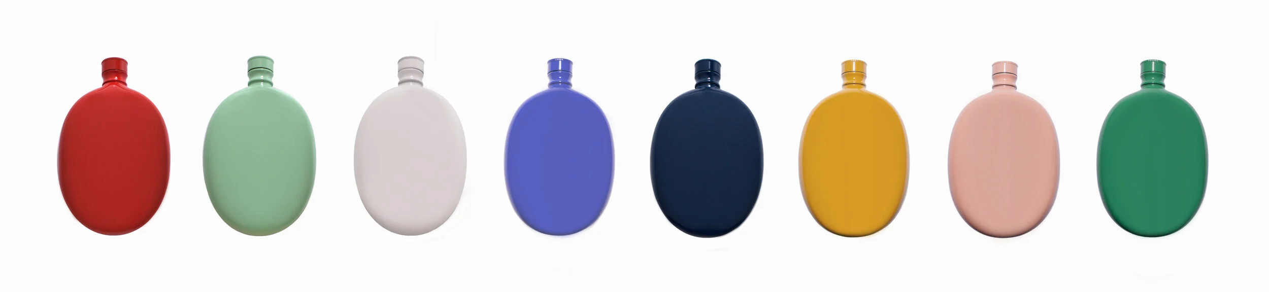 nyc graphic designer home gift liquor bachelorette 21 birthday ideas odeme enamel oval flask colorful red mint white cream indigo yellow pink green silhouette product design
