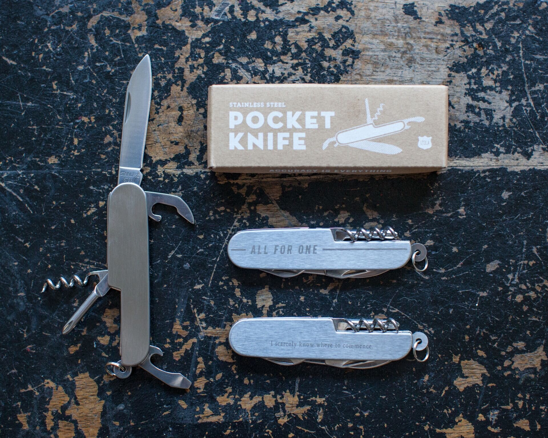 nyc graphic designer home gift izola design wilderness woods adventure stainless steel pocket knife one for all packaging kraft box white ink